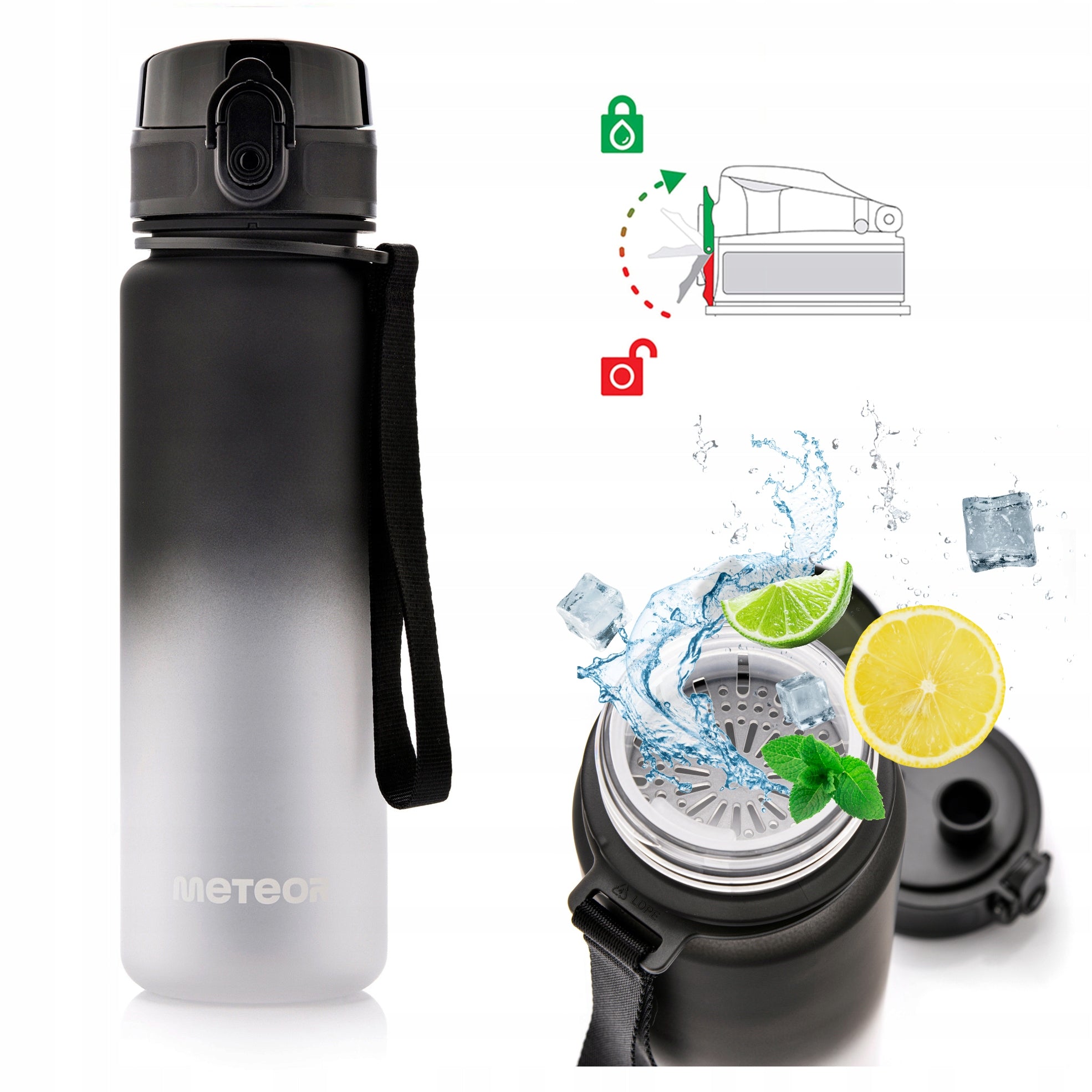 WATER BOTTLE 500ml TRITAN WITH STRAINER MOUTHPIECE HANDLE BPAfree Packaging status original