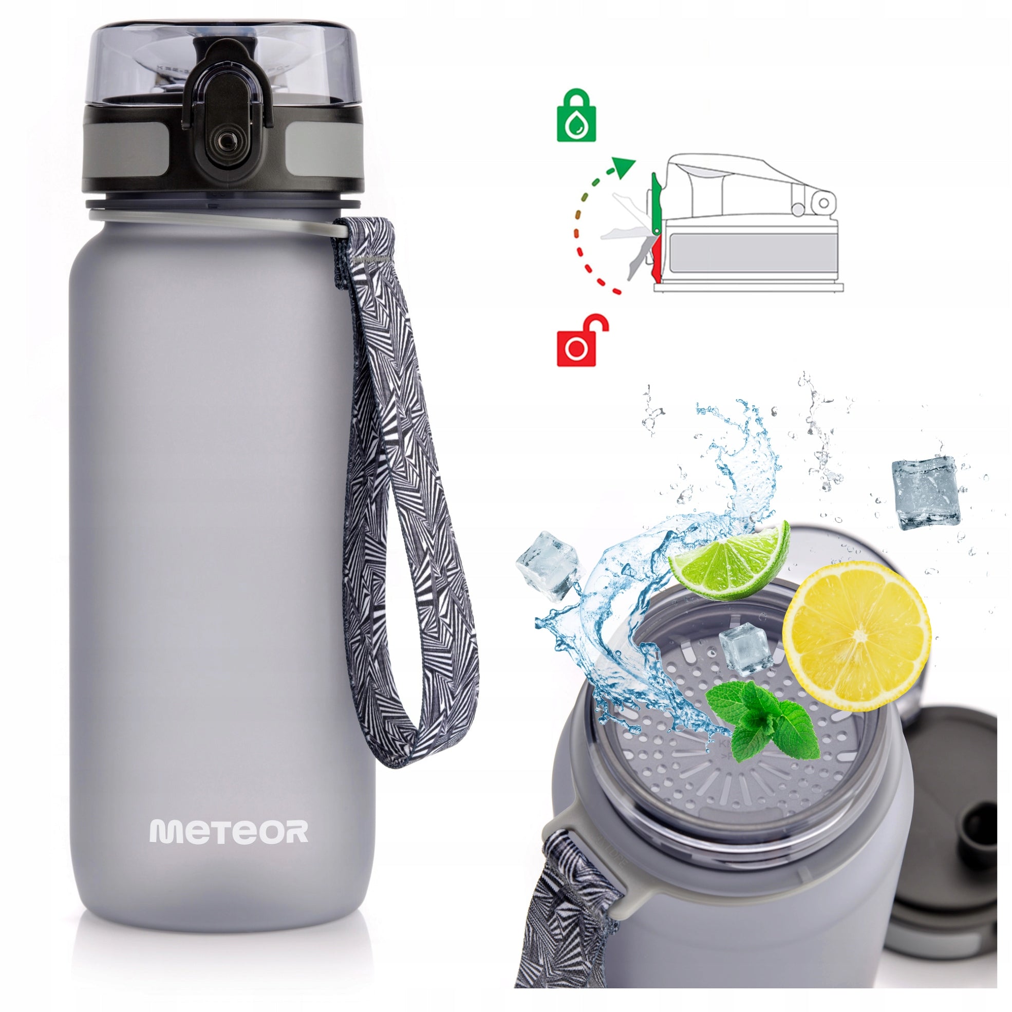 WATER BOTTLE 650ml TRITAN WITH STRAINER MOUTHPIECE HANDLE BPAfree Packaging status original