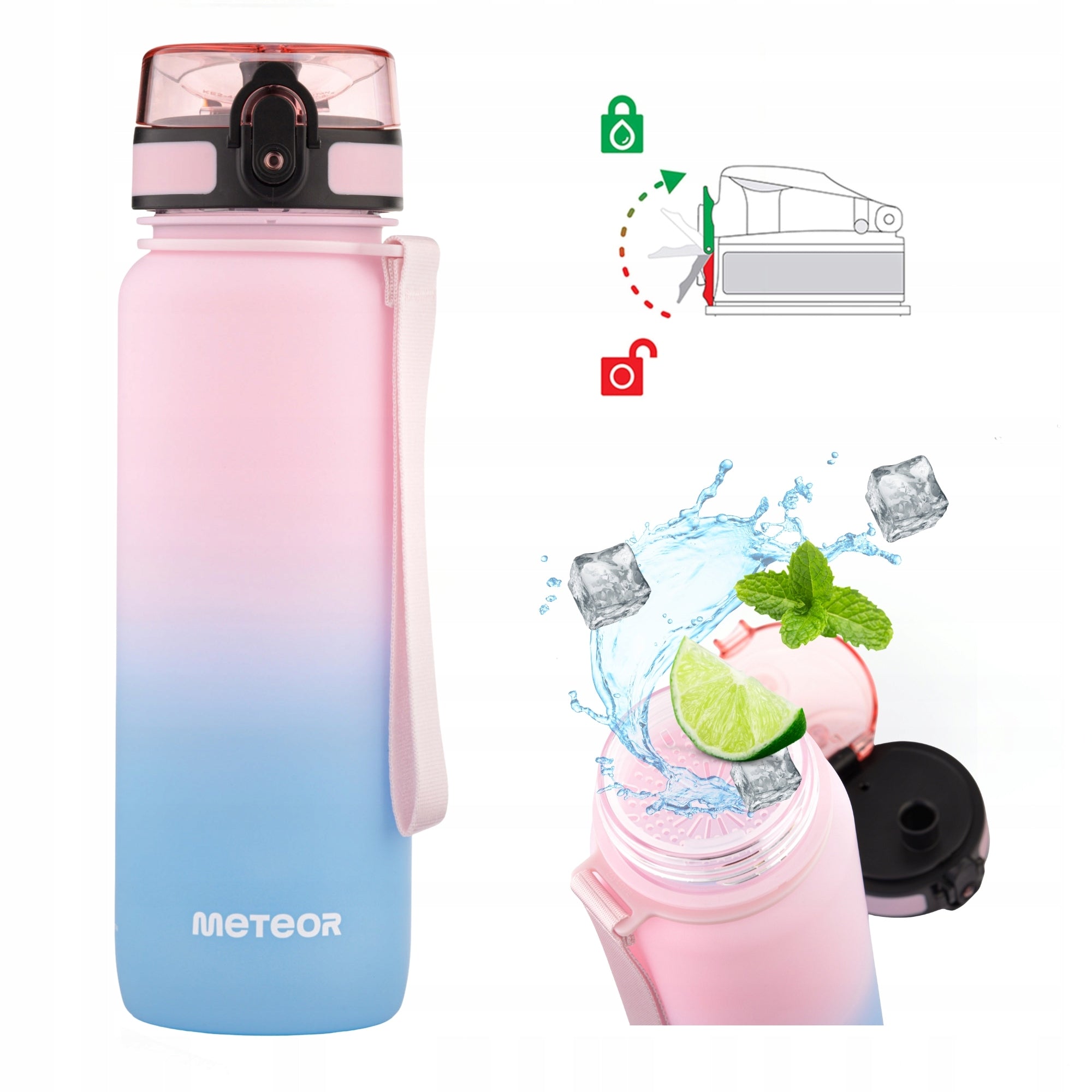 WATER BOTTLE 800ml TRITAN WITH STRAINER MOUTHPIECE HANDLE BPAfree Packaging status original