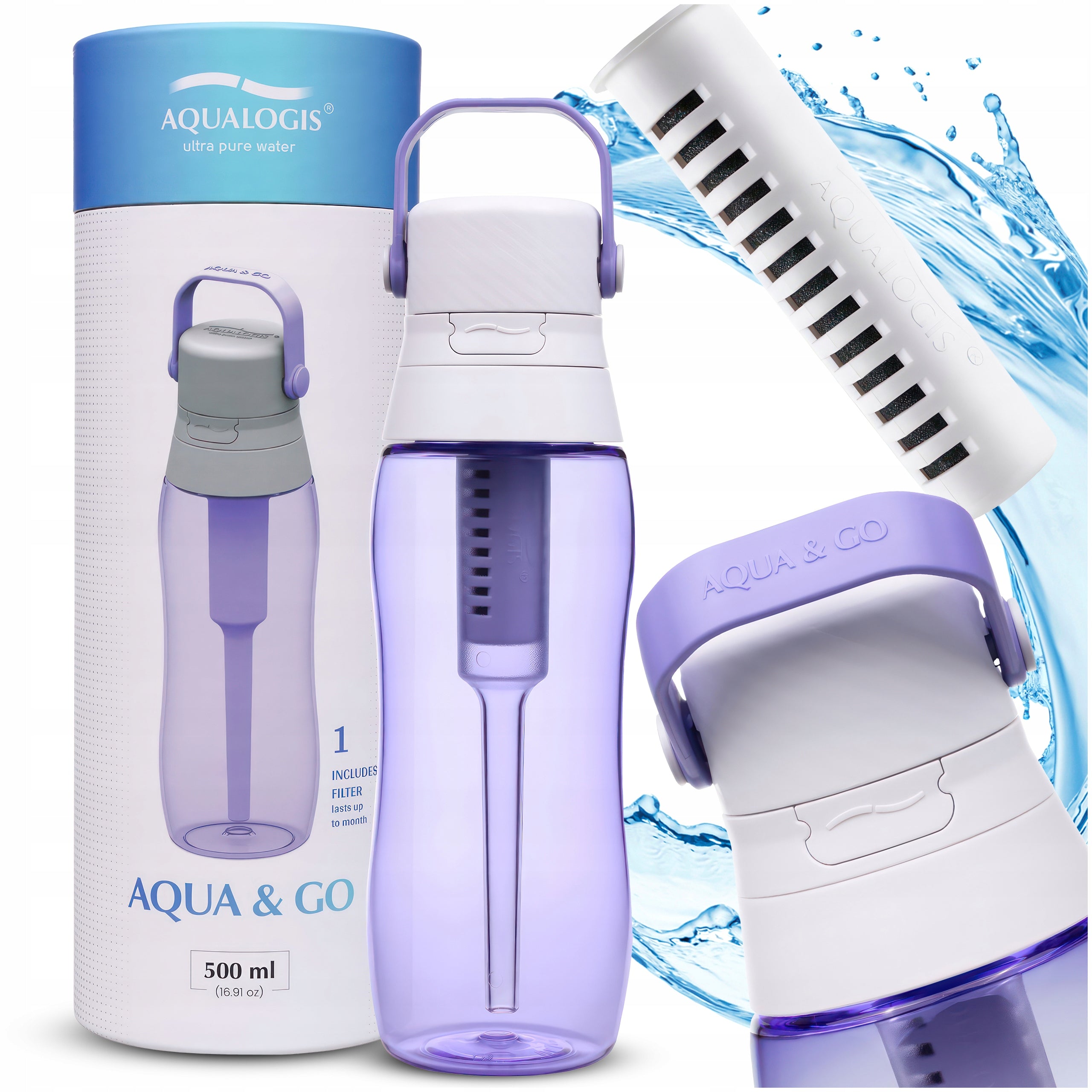 WATER BOTTLE FILTER BOTTLE Aqualogis Aqua&Go Tritan Lavender 500ml
