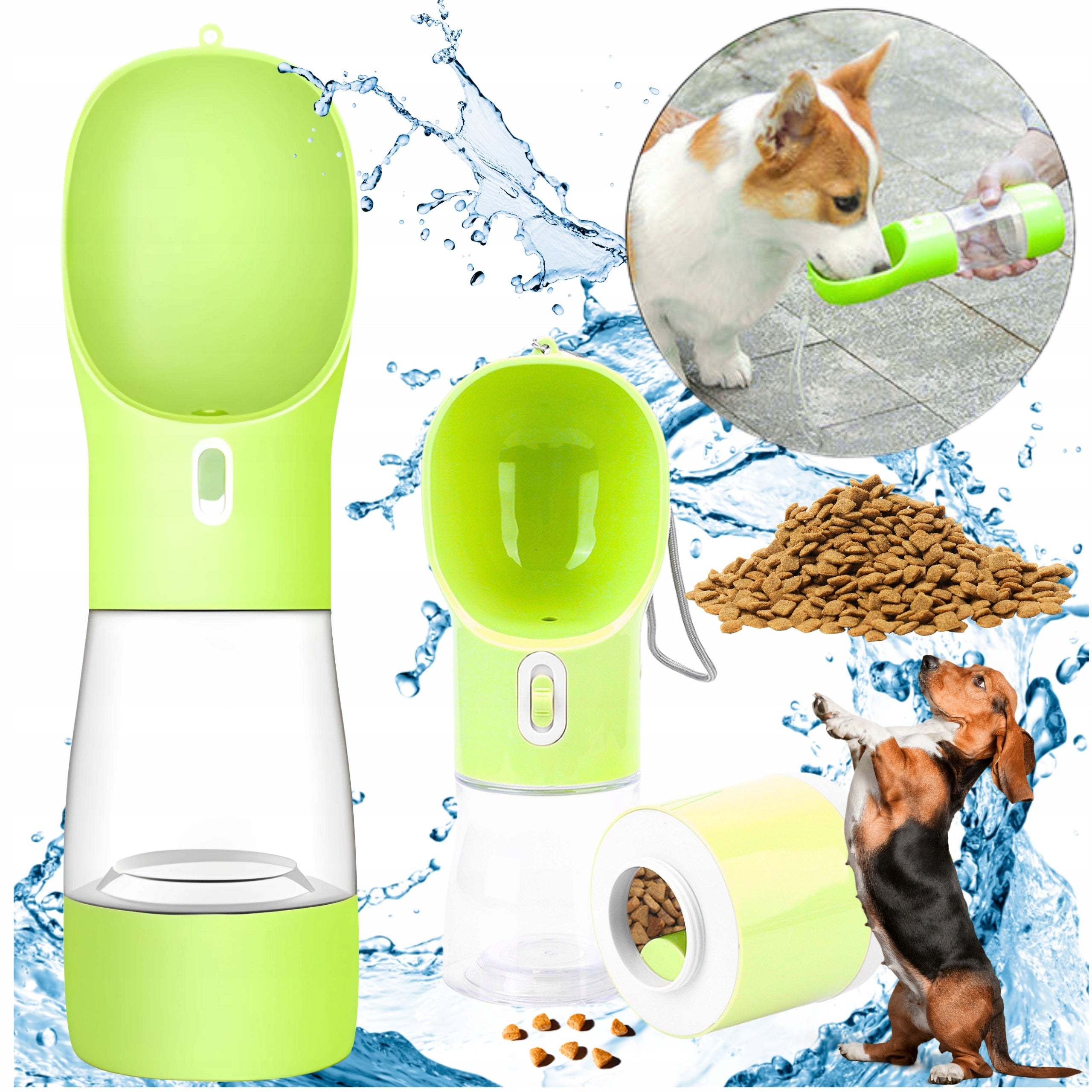 WATER BOTTLE FOR DOG MONTESSA WATER BOTTLE BOWL FOR PET GREEN 3IN1 458ml