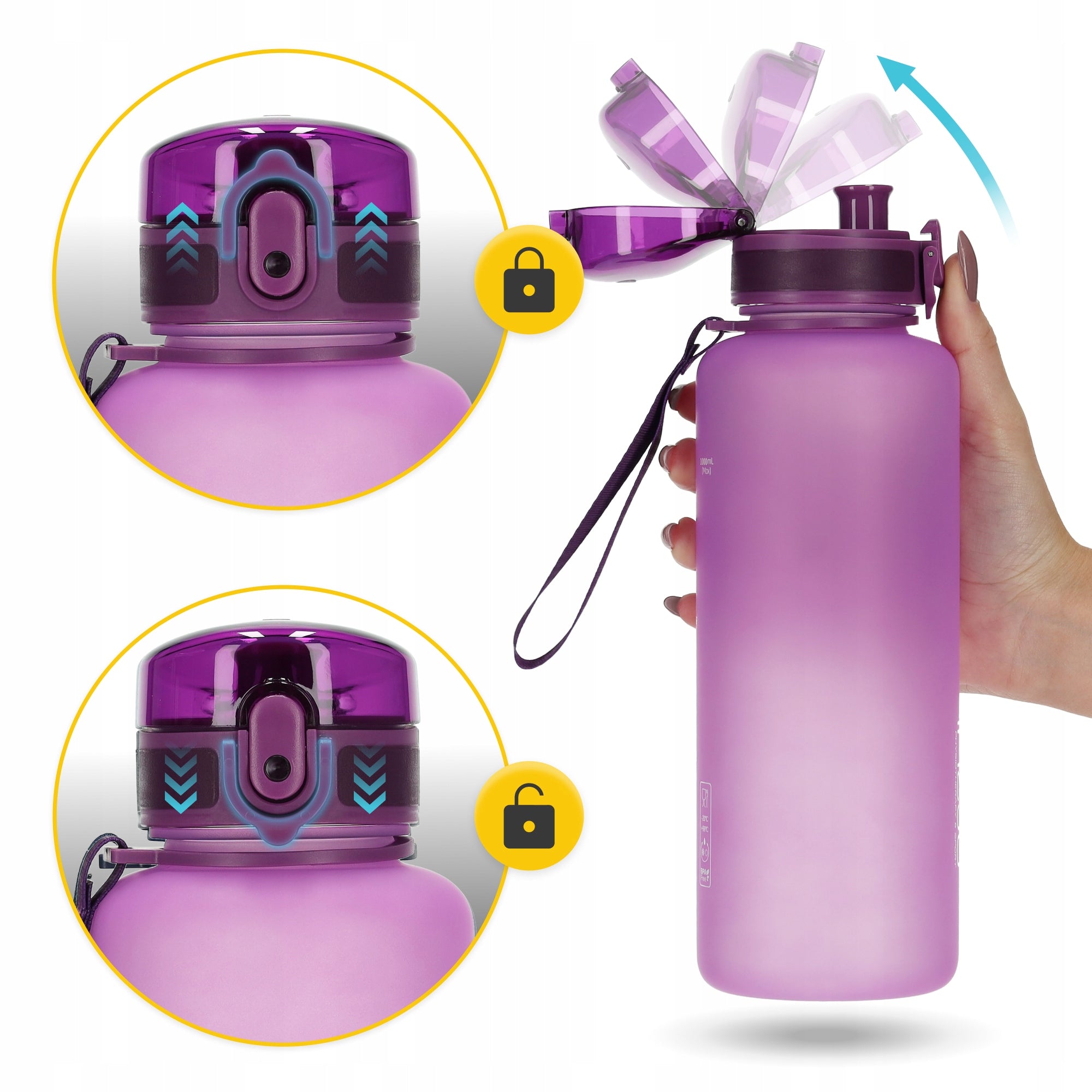 WATER BOTTLE MOTIVATIONAL SPORTS BOTTLE WITH MEASURING CUP MOUTHPIECE TRITAN 1L Color pink