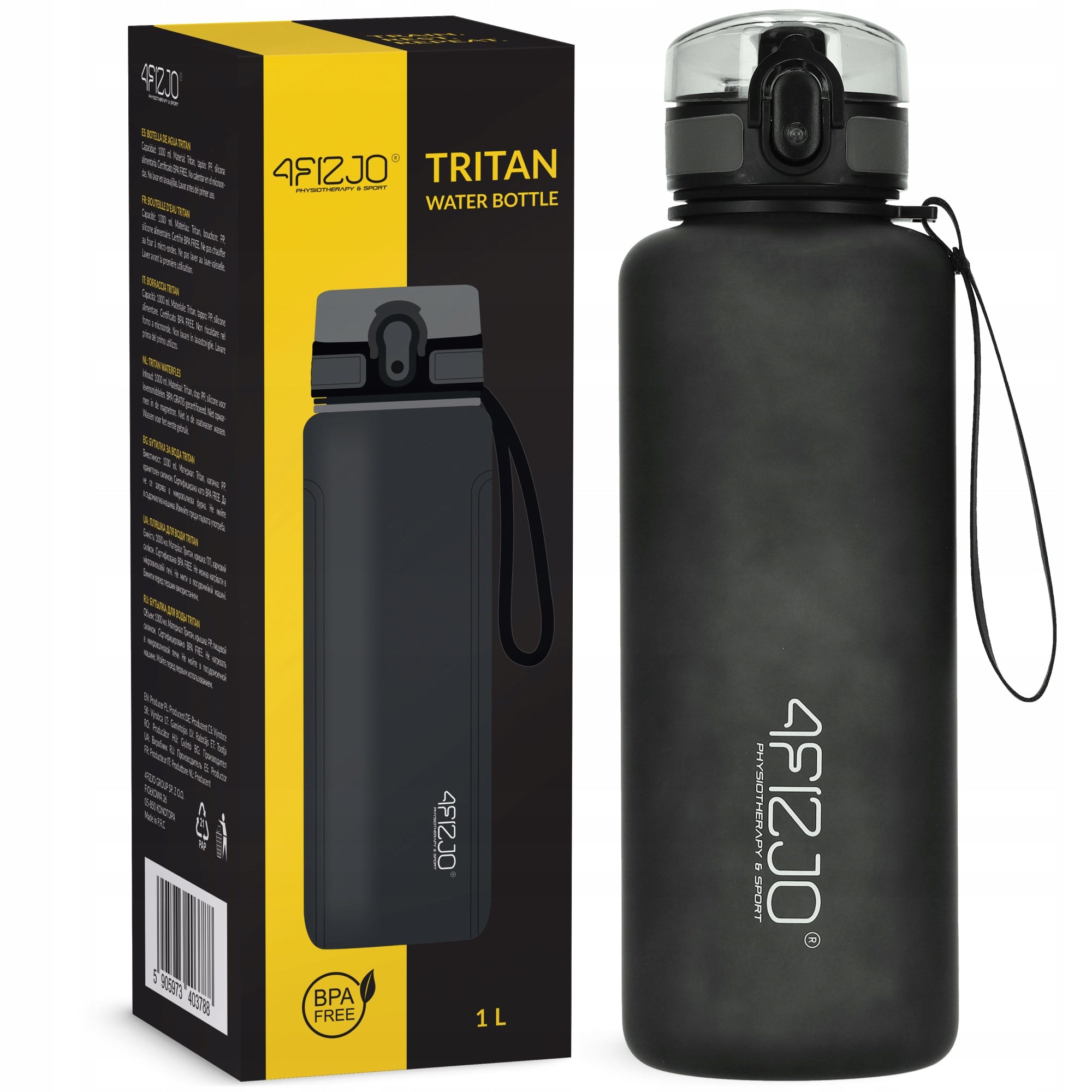WATER BOTTLE MOTIVATIONAL SPORTS BOTTLE WITH MEASURING CUP MOUTHPIECE TRITAN 1L