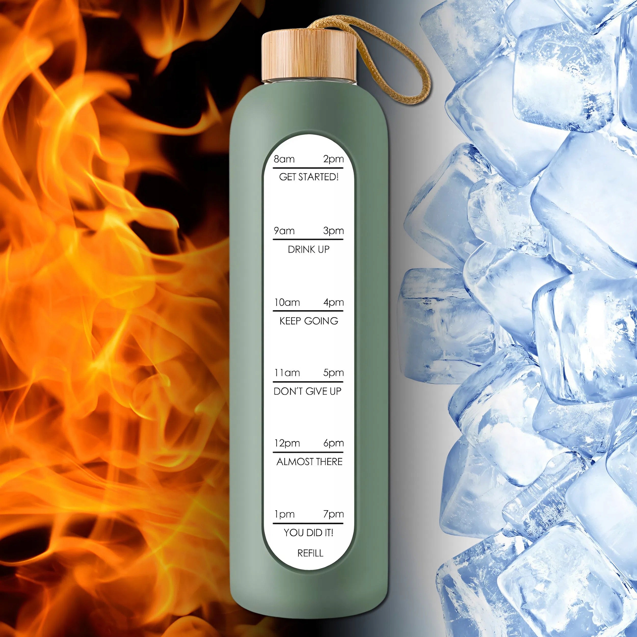 WATER BOTTLE MOTIVATIONAL SPORTS GLASS BOTTLE WITH MEASURING CUP 1L 1000ML Additional features dishwasher safe BPA-free