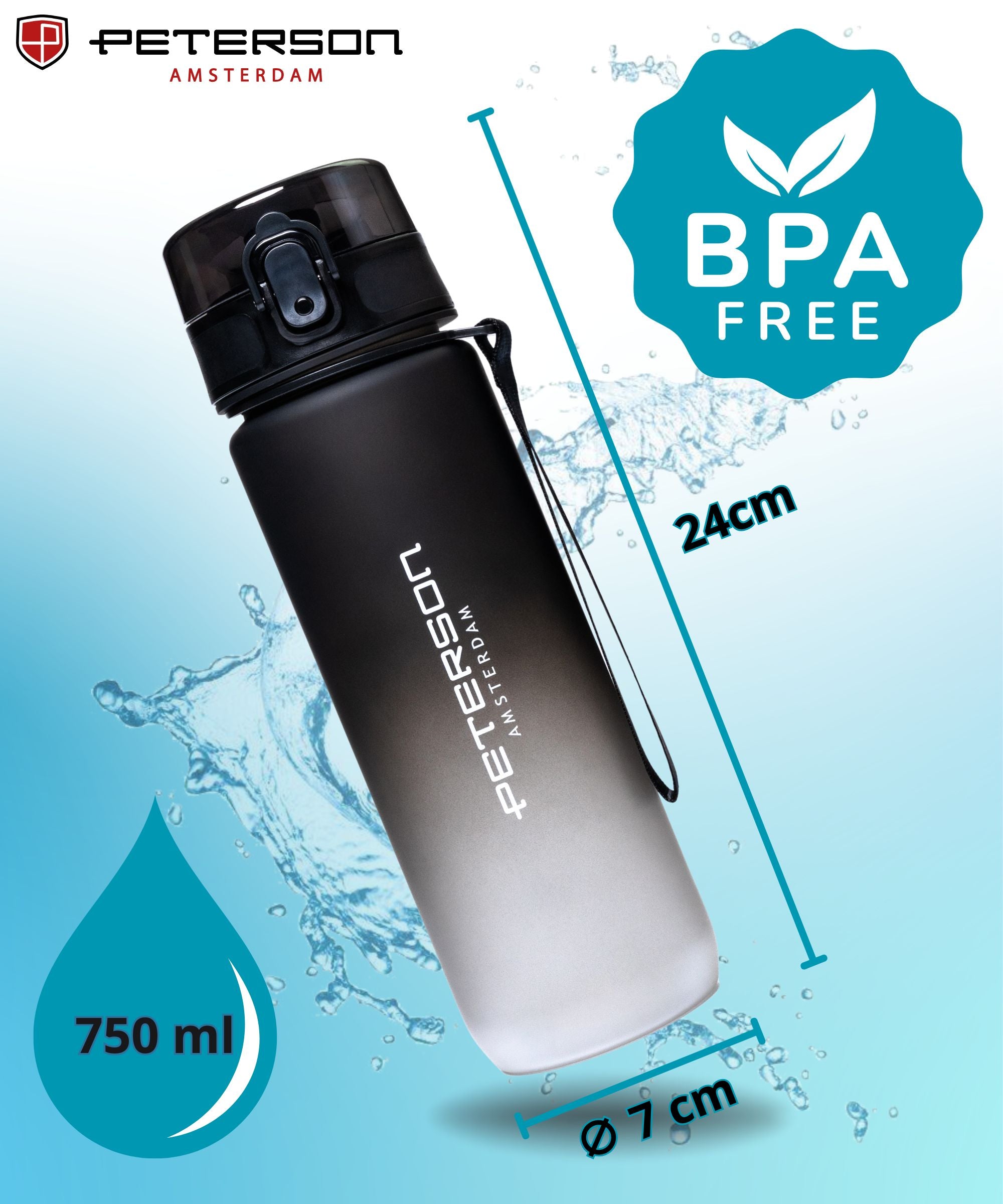 WATER BOTTLE MOTIVATIONAL SPORTS WATER BOTTLE TIGHT 750ml PETERSON Manufacturer code Bidon butelka na wodę PTN HY-001