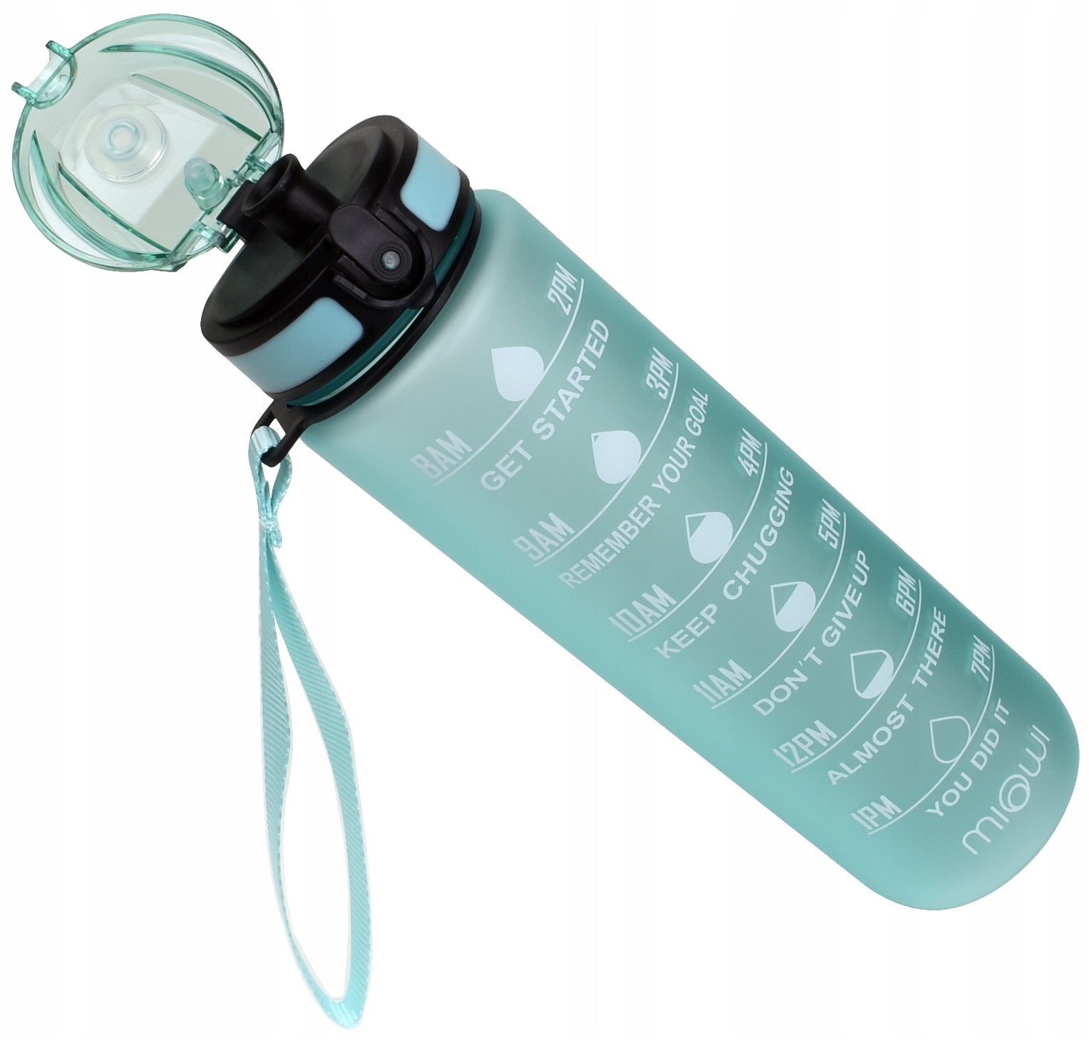 WATER BOTTLE MOTIVATIONAL TRAINING 1000ML TURQUOISE WITHOUT BPA MIOWI