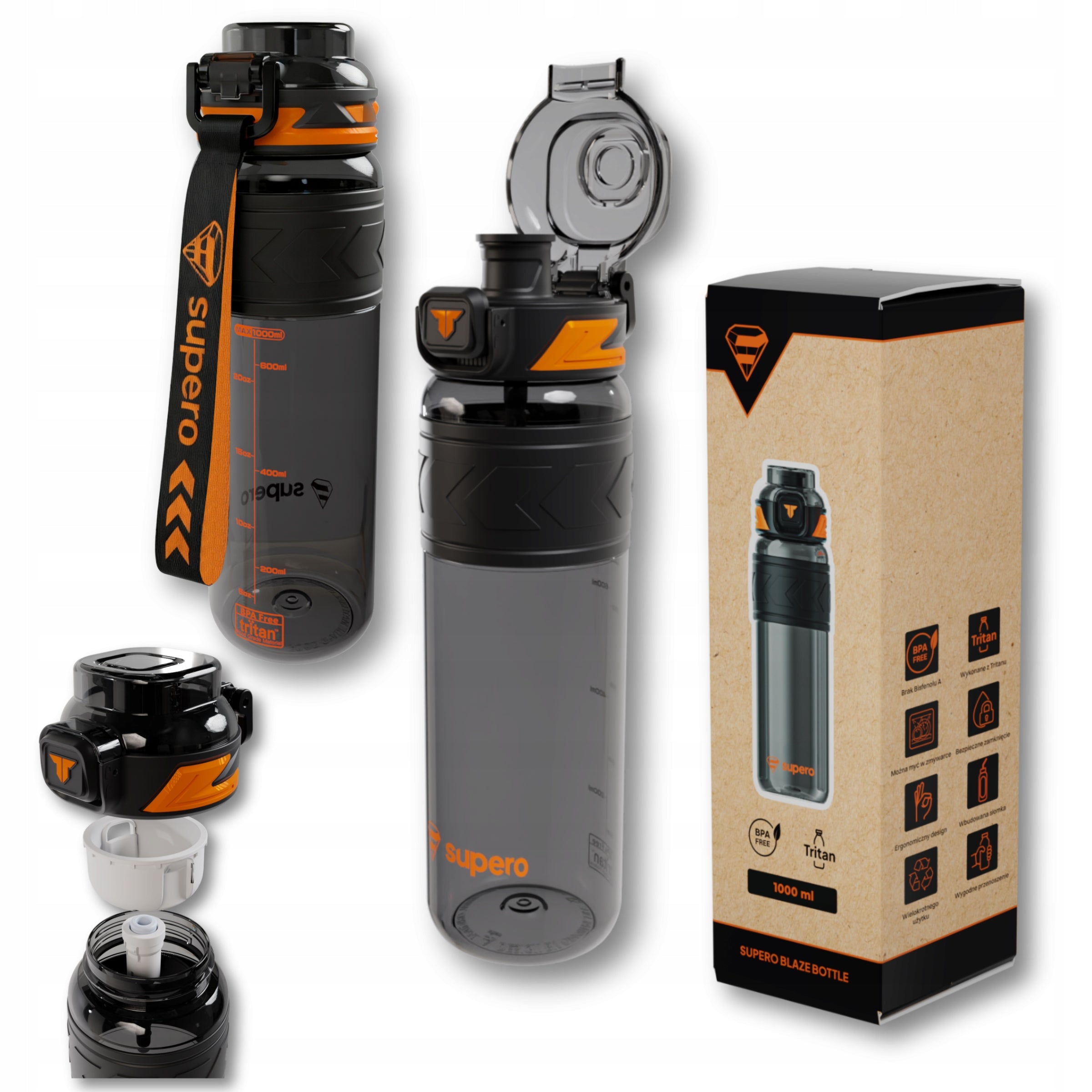 WATER BOTTLE SEALED BPA FREE TRITAN SPORTS WATER BOTTLE WITH MOUTHPIECE 1L