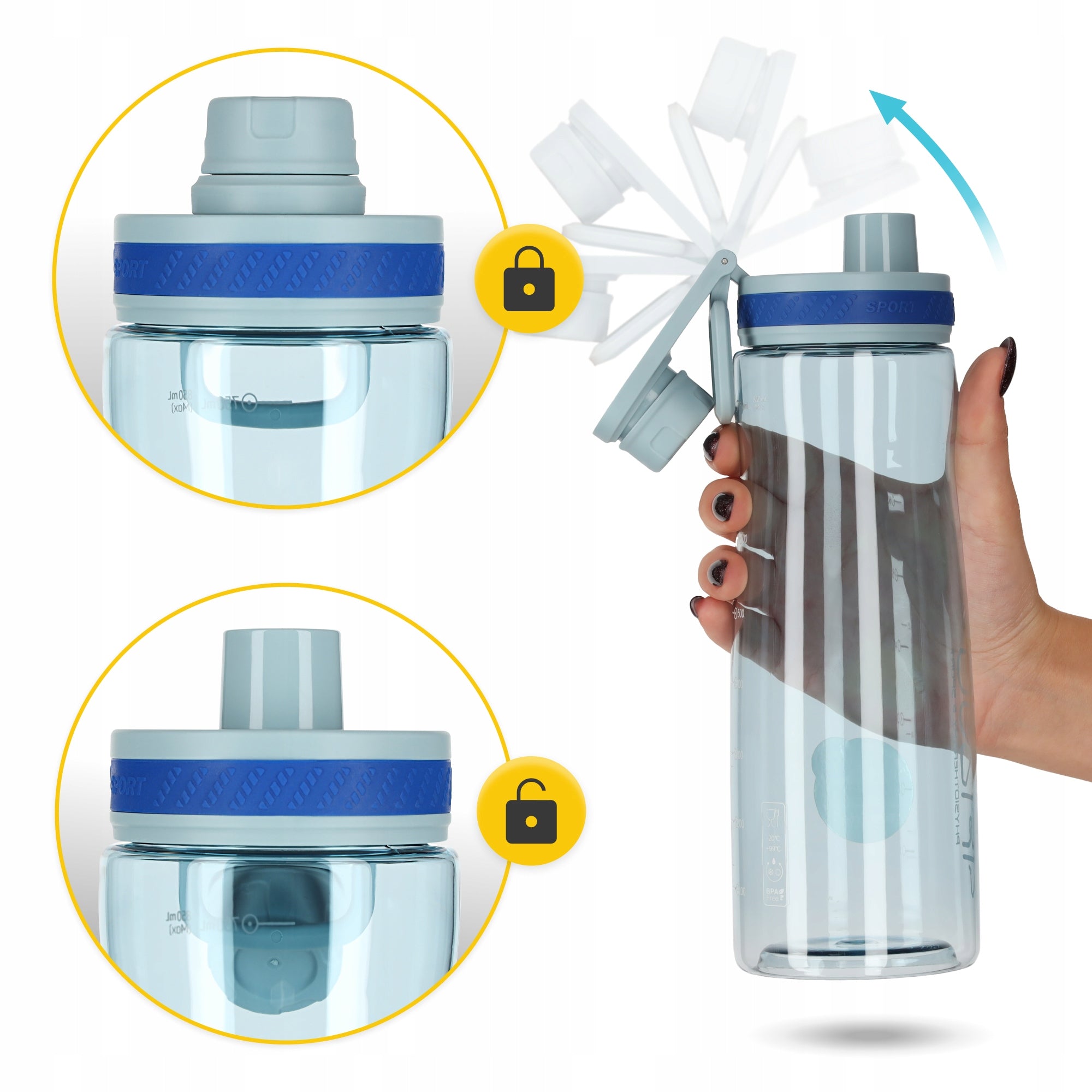WATER BOTTLE SPORTS MOTIVATIONAL MEASURING CUP WATER BOTTLE TIGHT TRITAN 850 ML Brand 4FIZJO
