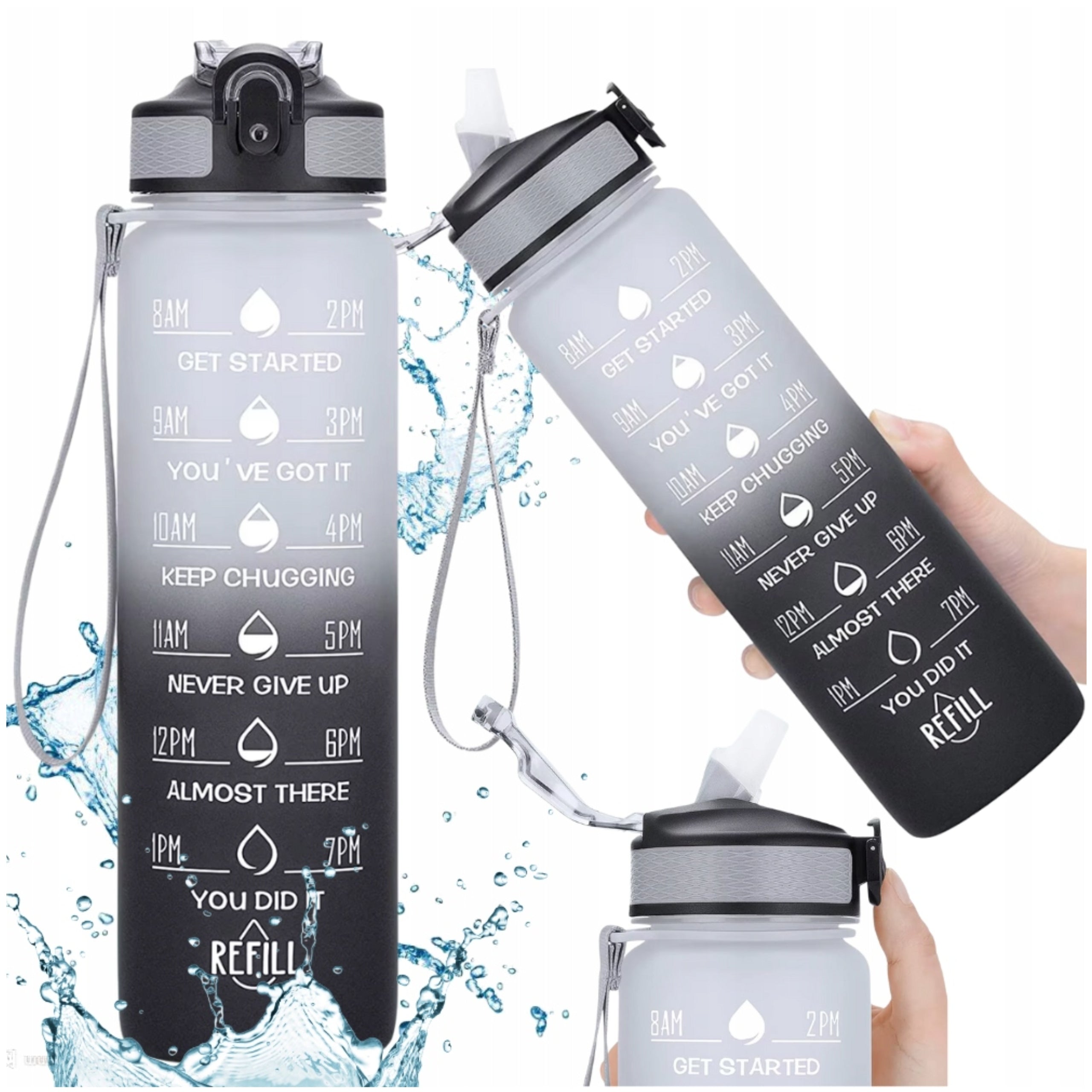 WATER BOTTLE SPORTS WATER BOTTLE WITH MEASURING CUP FITNESS GYM 1L