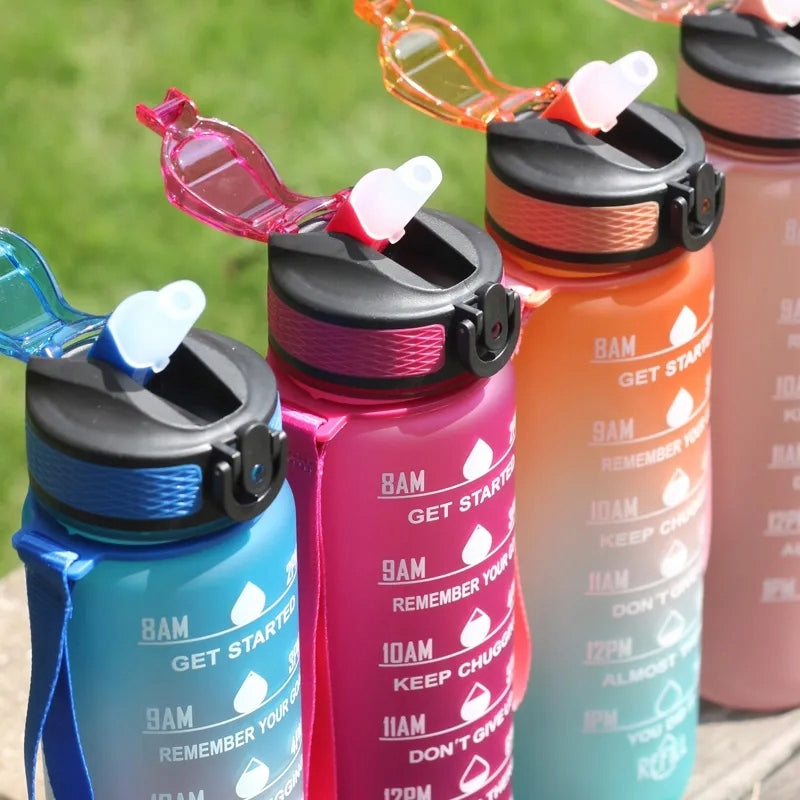 WATER BOTTLE SPORTS WATER BOTTLE WITH MEASURING CUP WITH GRADUATION FOR FITNESS GYMS 1L Color multicolor
