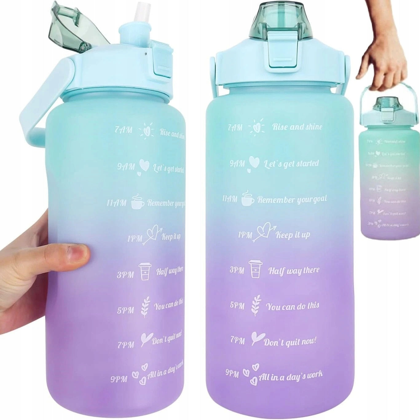 WATER BOTTLE SPORTS WATER BOTTLE WITH MEASURING CUP WITH GRADUATION FOR FITNESS GYMS 2L Color multicolor