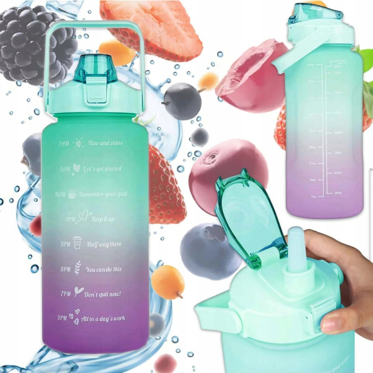 WATER BOTTLE SPORTS WATER BOTTLE WITH MEASURING CUP WITH GRADUATION FOR FITNESS GYMS 2L