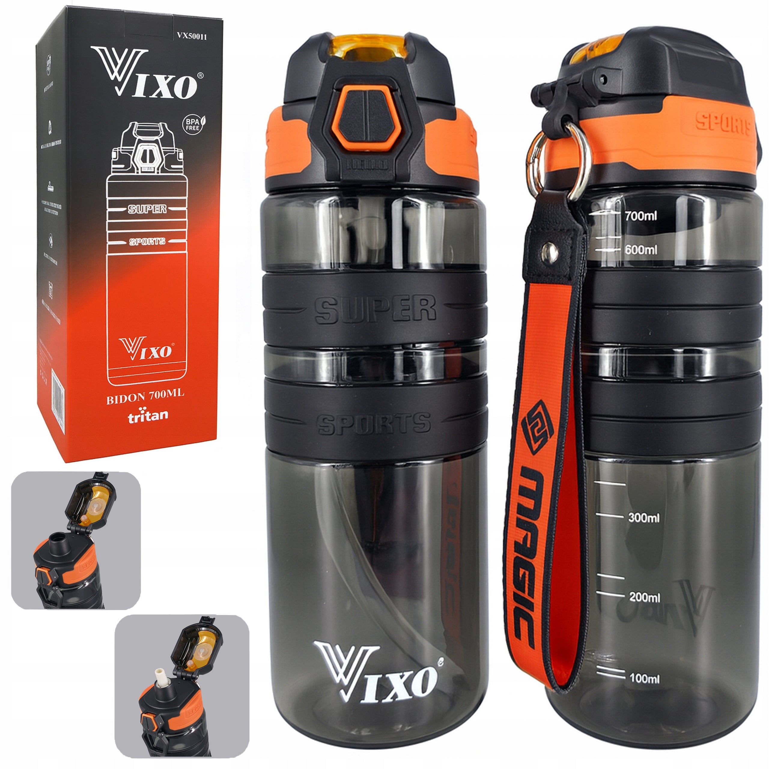 WATER BOTTLE VIXO 700ML BPA FREE FOR WATER TRITAN SEALED WITH SPORTS MEASURING CUP