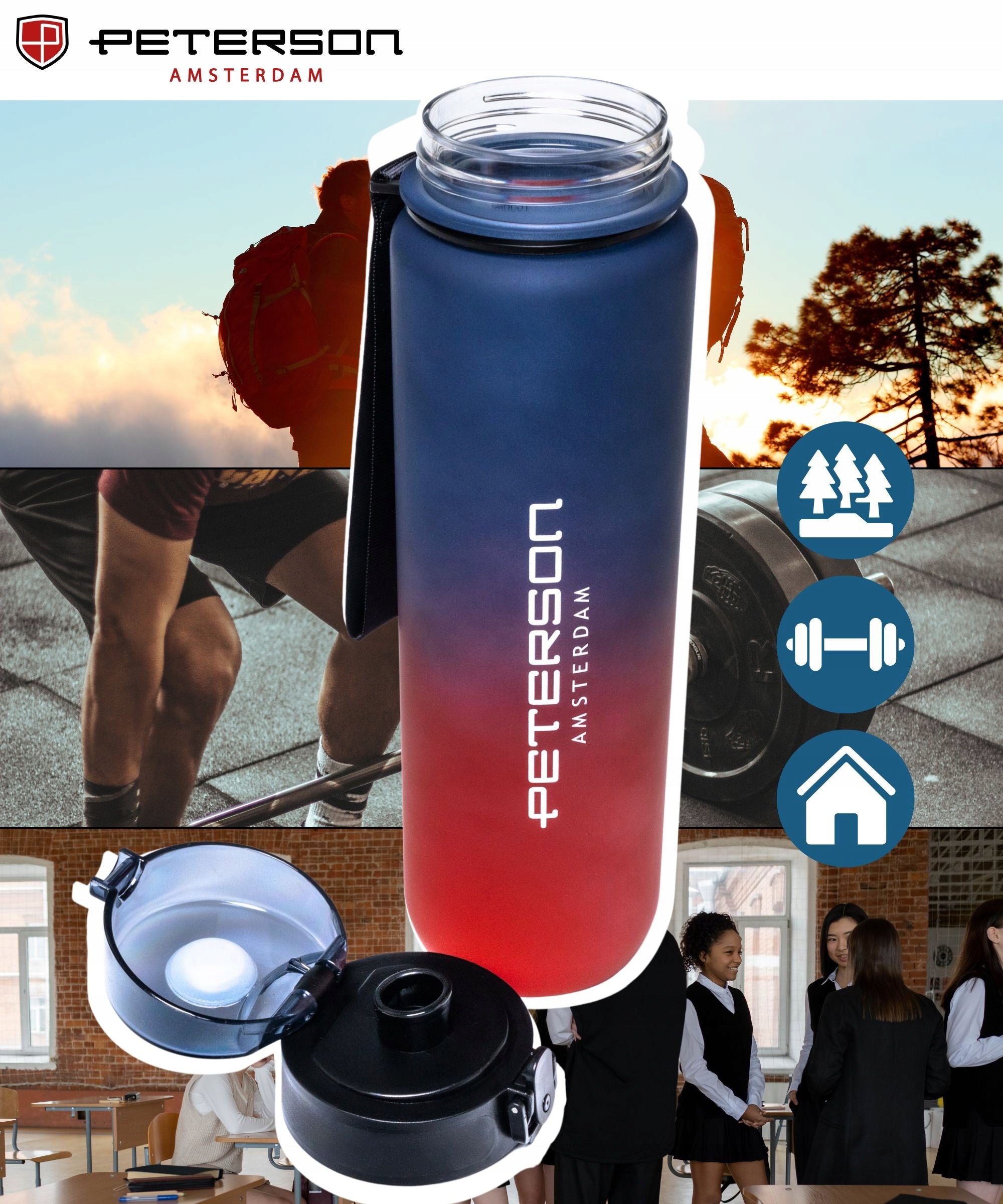 WATER BOTTLE WATERPROOF WATER BOTTLE TRITAN 750 ml MOTIVATIONAL SPORTS PETERSON Volume 750 ml