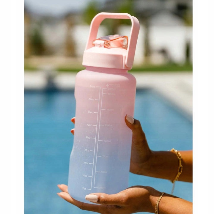 WATER BOTTLE WITH STRAW LARGE 2L WITH MEASURING CUP SPORT FITNESS GYM Model Moti1