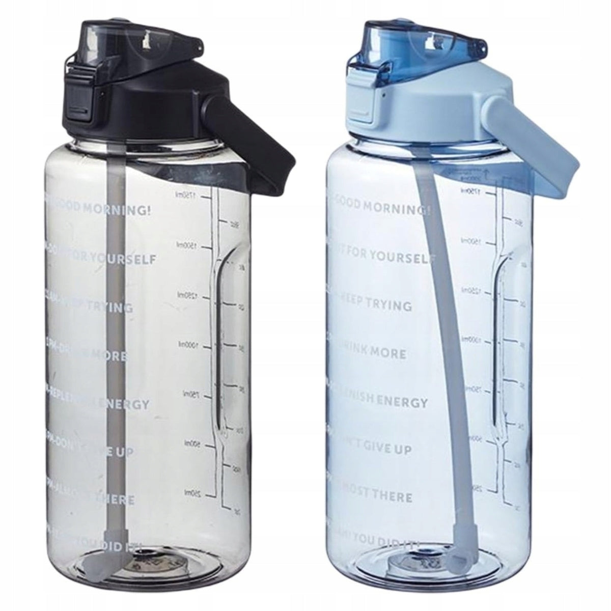 WATER BOTTLES SPORTS WATER BOTTLES 2 X 2L WITH STRAW MEASURING CUP BLACK + BLUE Manufacturer code BWAT-0200ML-BLACKBLUE