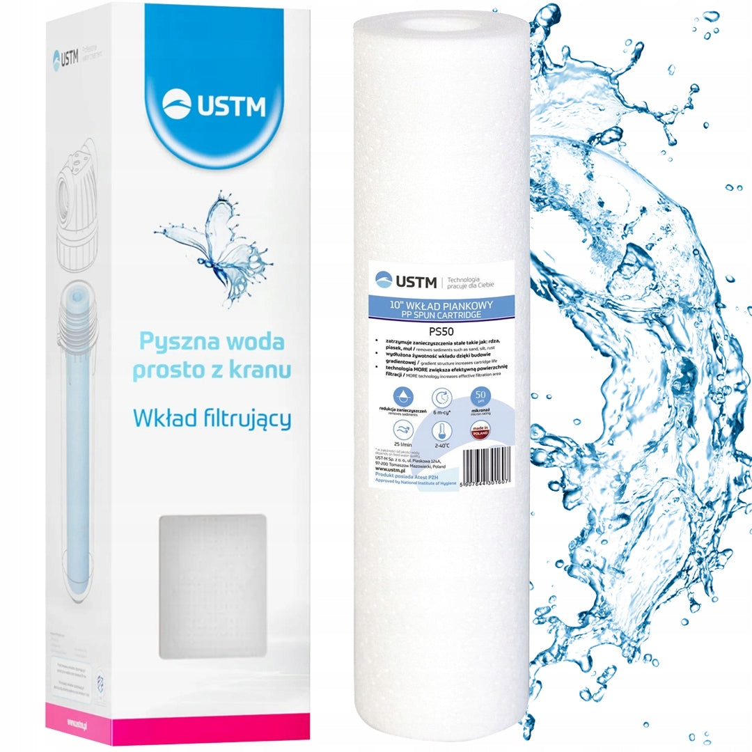 WATER FILTER CARTRIDGE FOR HOME 10" FOAM 50 MICRON PS50 USTM