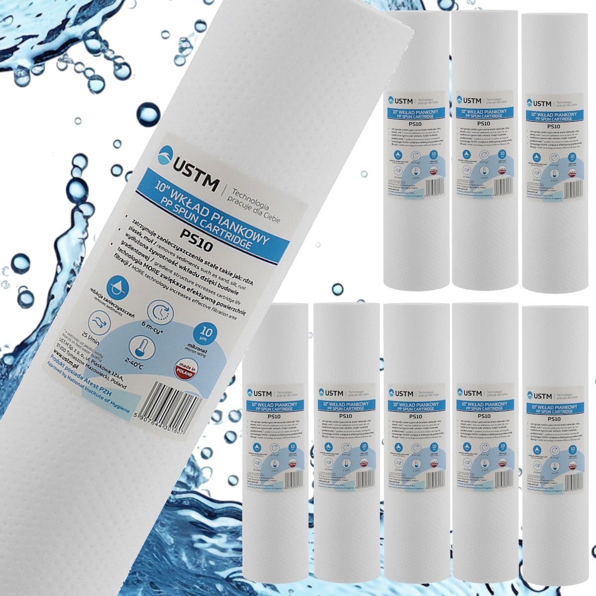 WATER FILTER FOAM CARTRIDGE 10" FILTRATION 10 MICRON PS10M 9 PIECES USTM