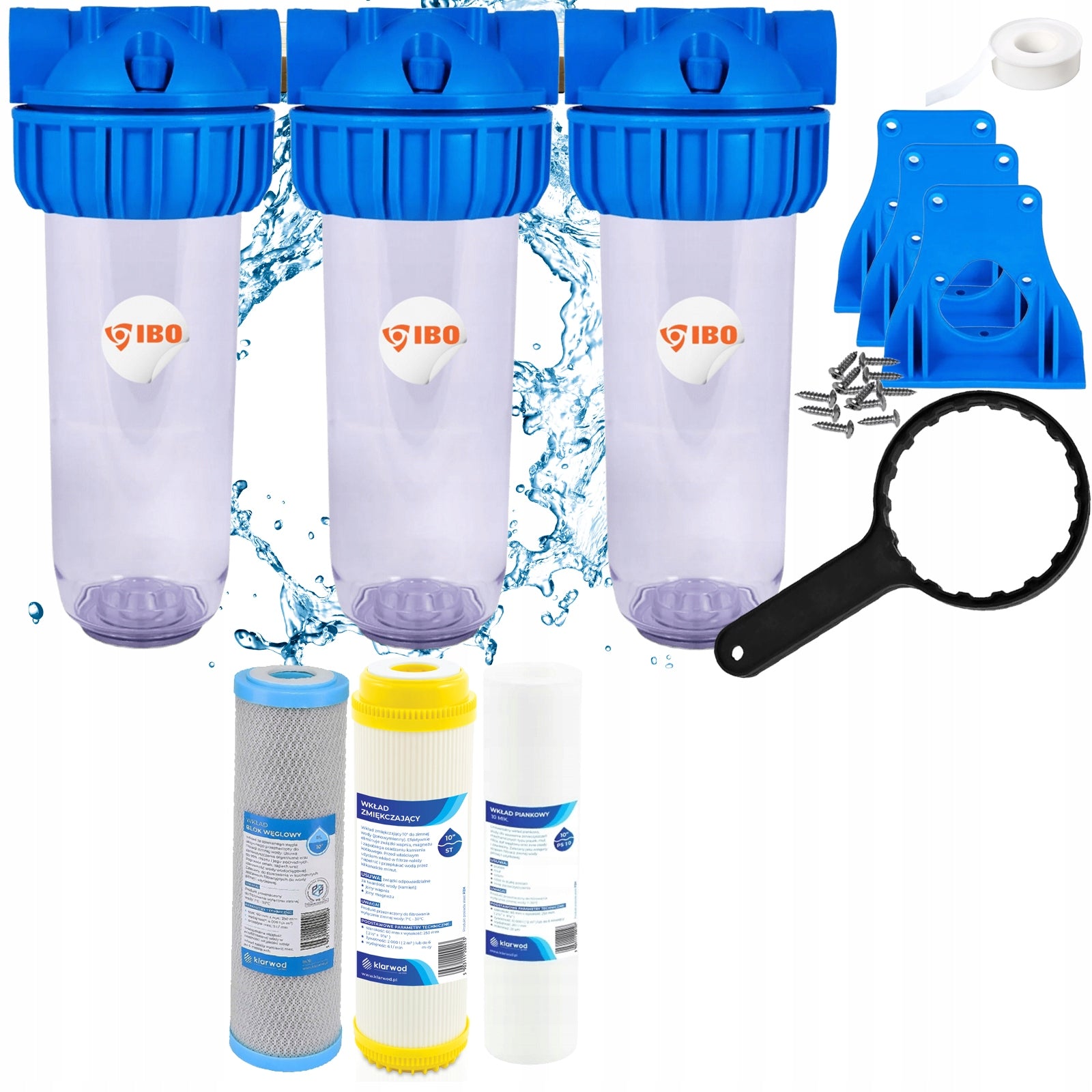 WATER FILTER PRE-BODY HOUSING FI 1/2'' GW 3-STAGE IBO 3 CARTRIDGES