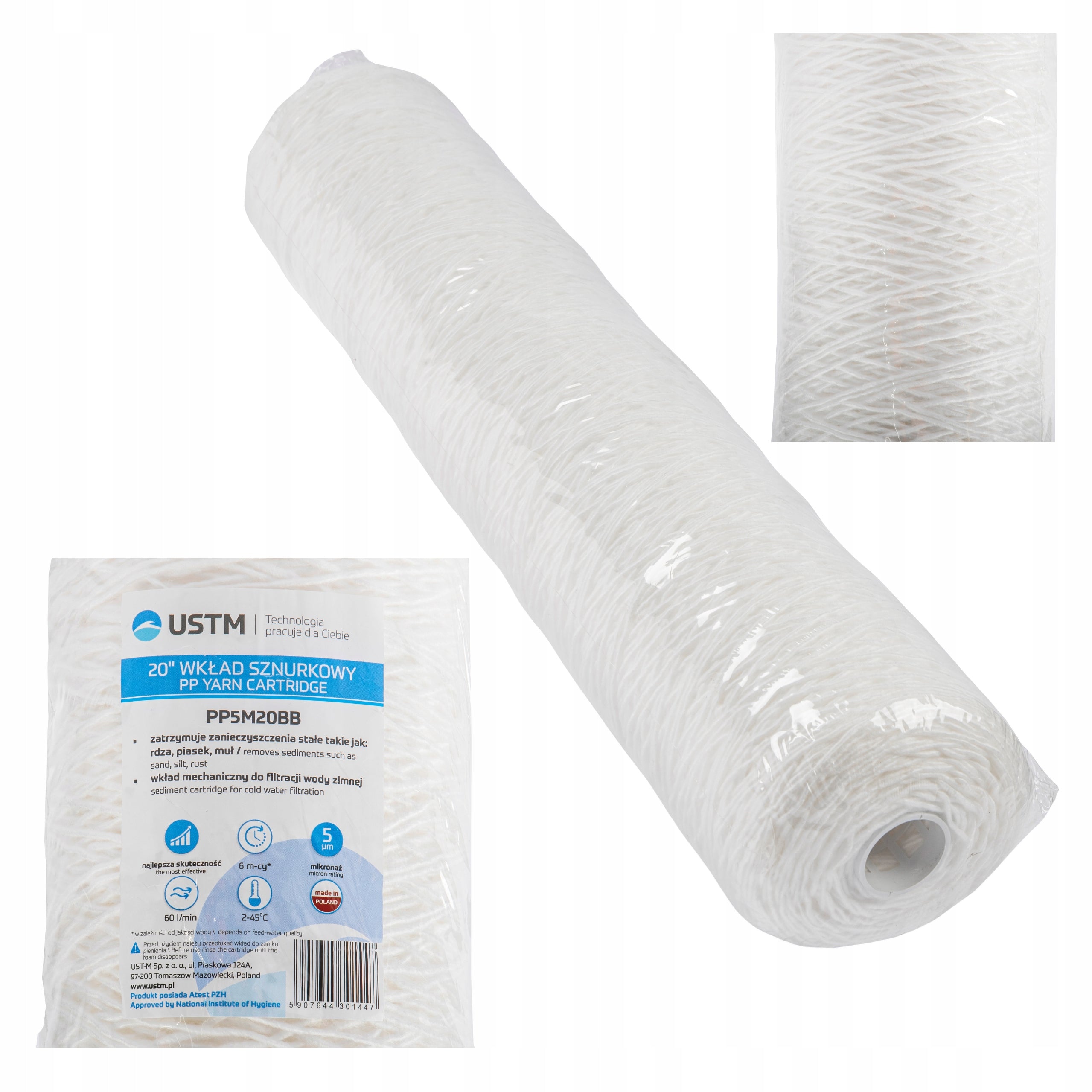 WATER FILTER PRE-STRING CARTRIDGE 20" FILTRATION 5 MICRON 20BB 1 PIECE