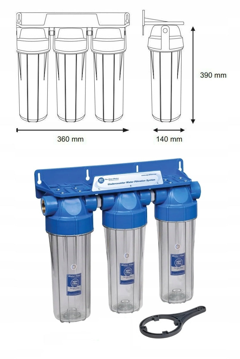 WATER FILTER SET 3-STAGE BODY FILTER FHPRCL12-B-TRIPLE Aquafilter Manufacturer code FHPRCL12-B-TRIPLE