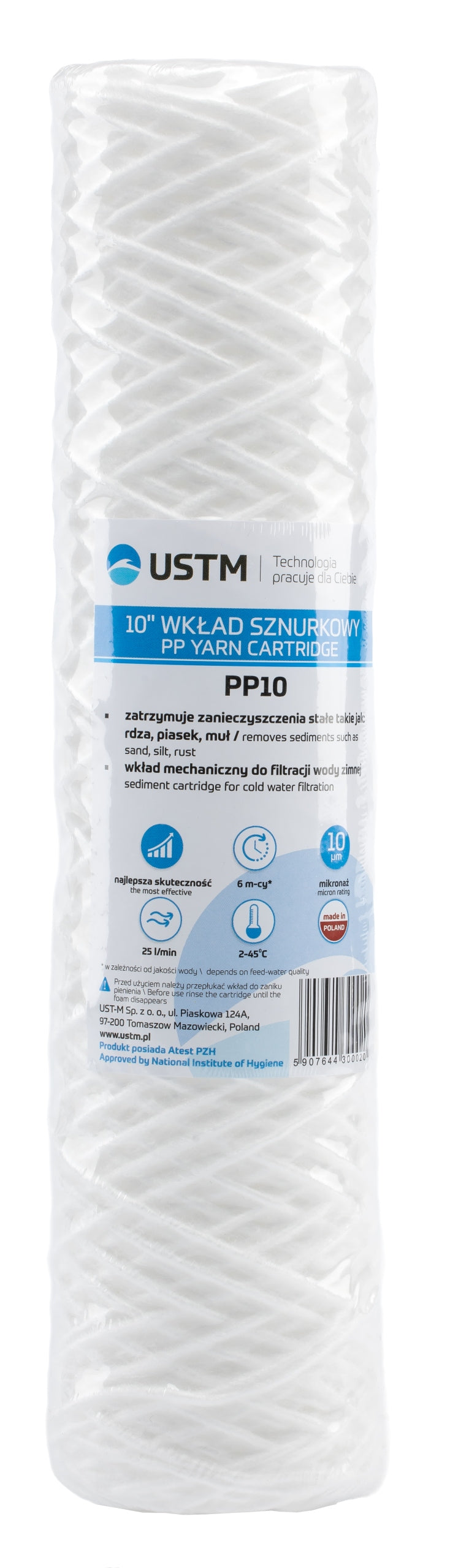 WATER FILTER STRING CARTRIDGE 10" FILTRATION 10 MICRON PP10M 10 PIECES USTM Model PP10M