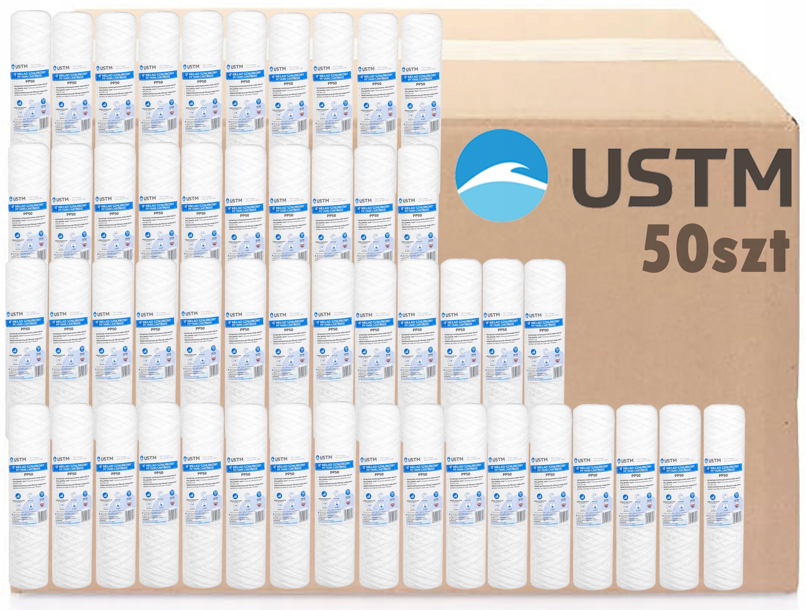 WATER FILTER STRING CARTRIDGE 10" FILTRATION 50 MICRON PP50M 50 PIECES USTM