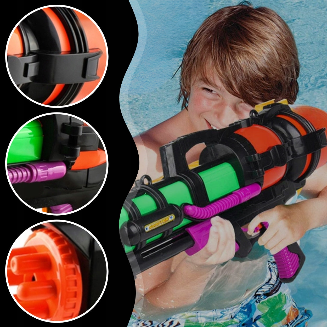 WATER GUN LARGE WATER CANNON RIFLE FOR CHILDREN RANGE 6M LARGE 60CM Product width 13 cm