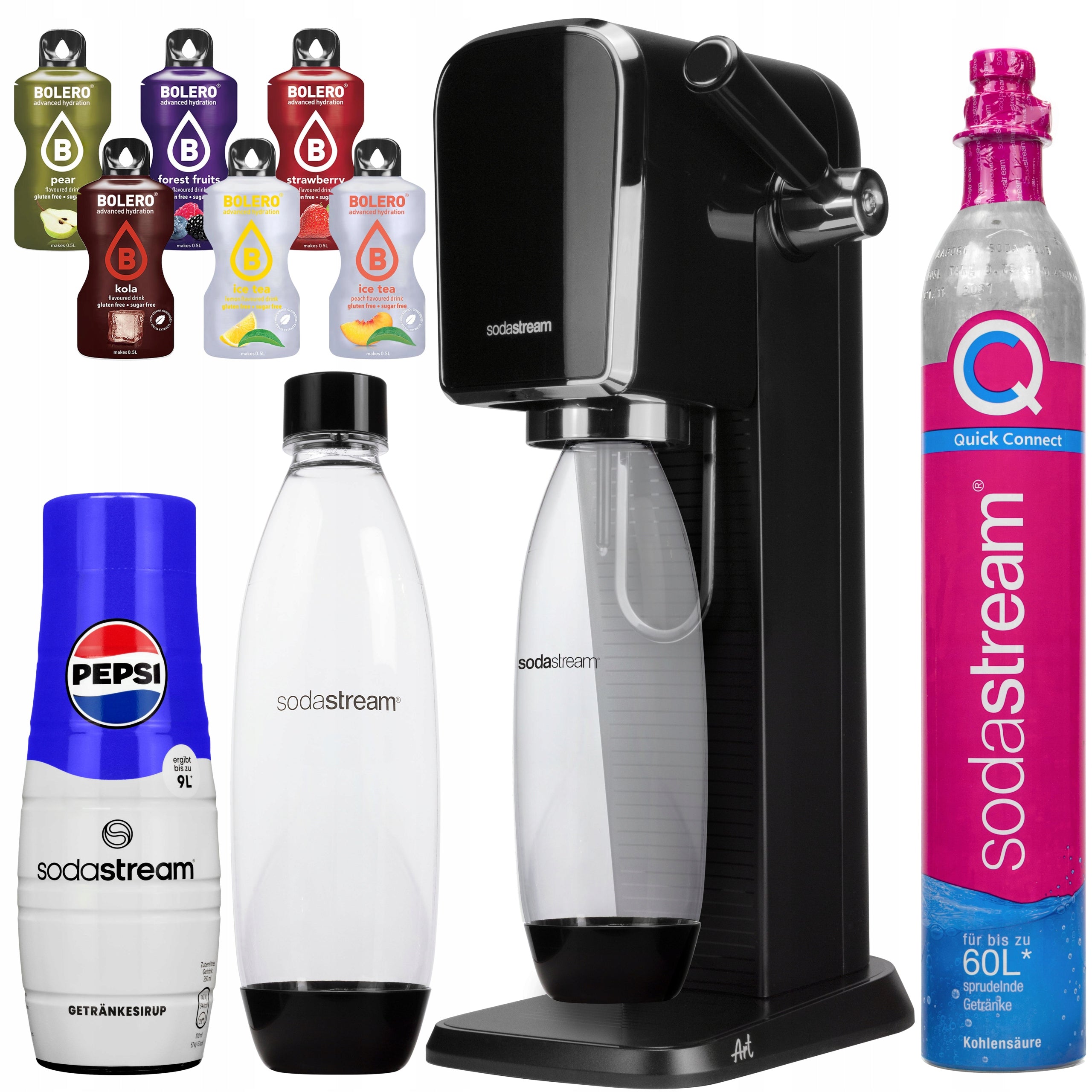 WATER SATURATOR SODASTREAM ART BLACK BOTTLE + PEPSI SYRUP + ADDITIVES