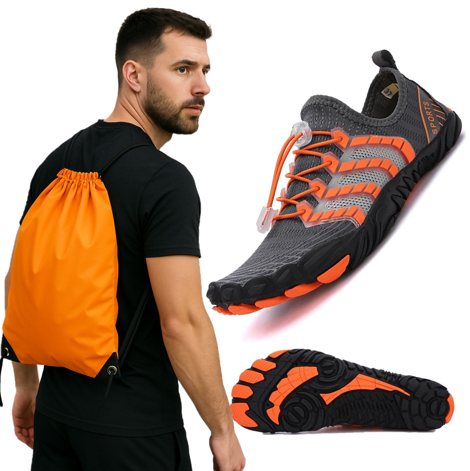 WATER SHOES + BEACH BAG SWIMMING SEA URCHINS CORAL REEF ORANGE