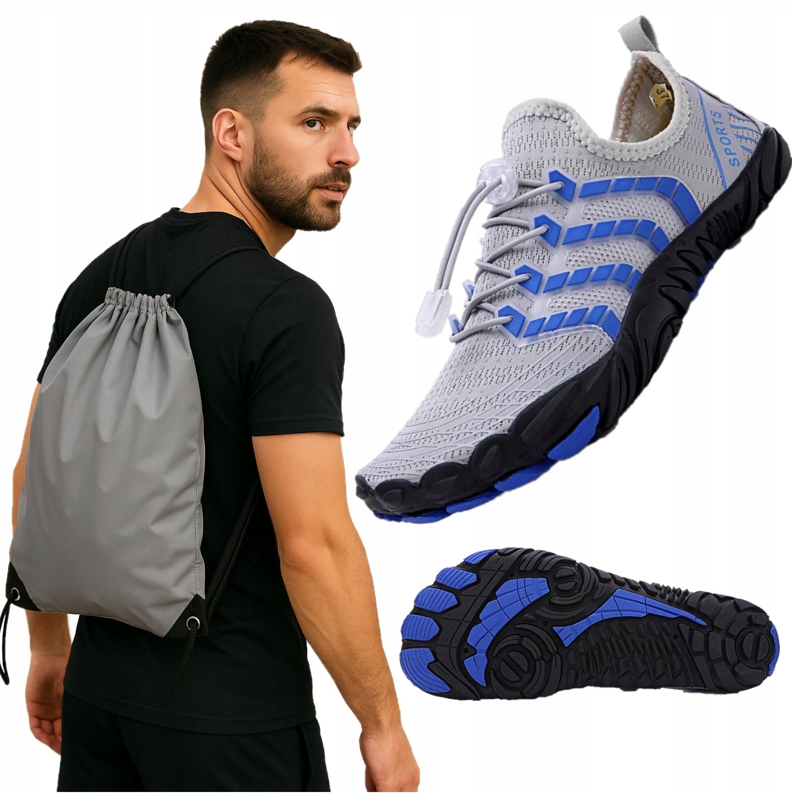 WATER SHOES + BEACH BAG SWIMMING SEA URCHINS CORAL REEF SPORTS GREY