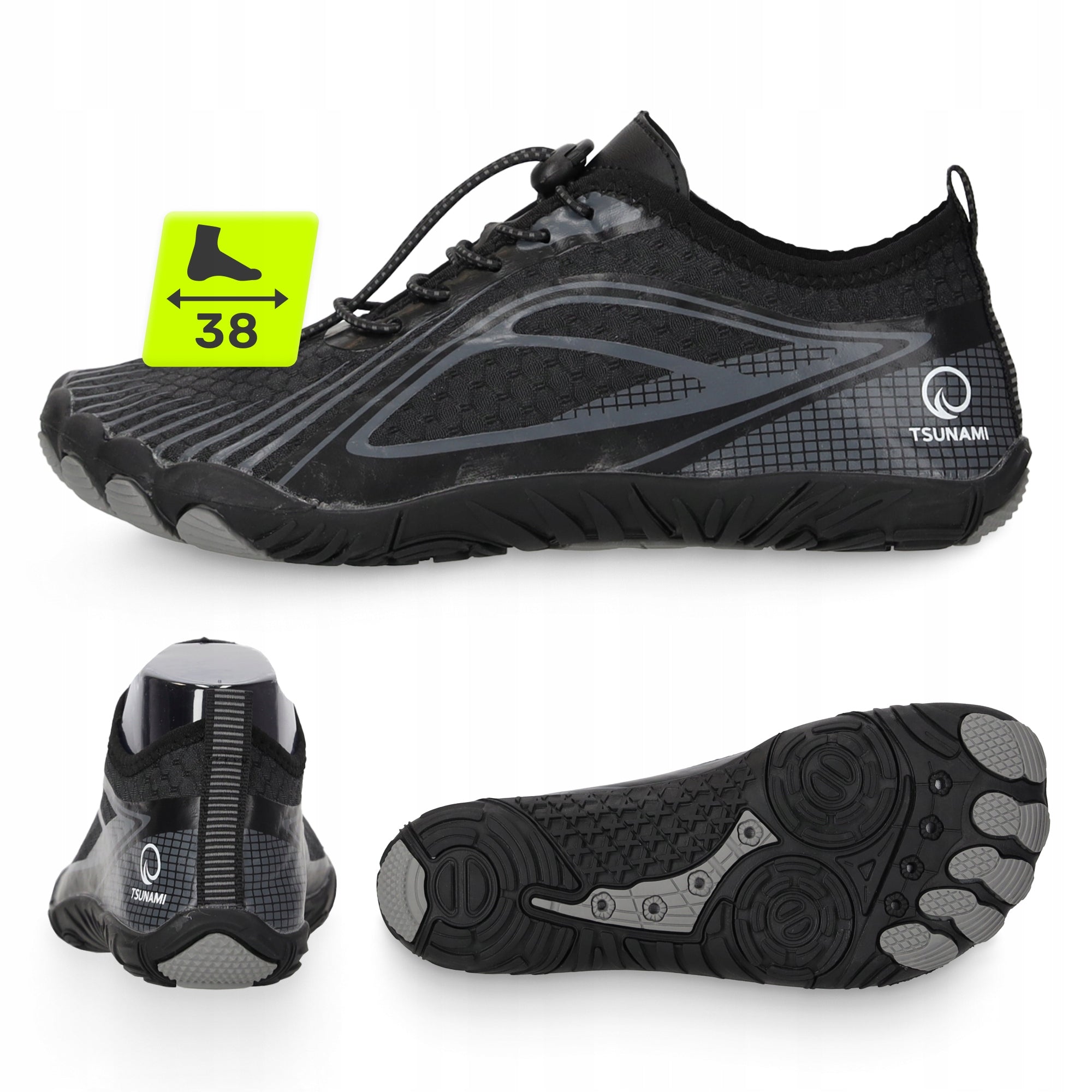 WATER SHOES NON-SLIP ELASTIC FIT COMFORTABLE LIGHTWEIGHT SIZE 38 Color black