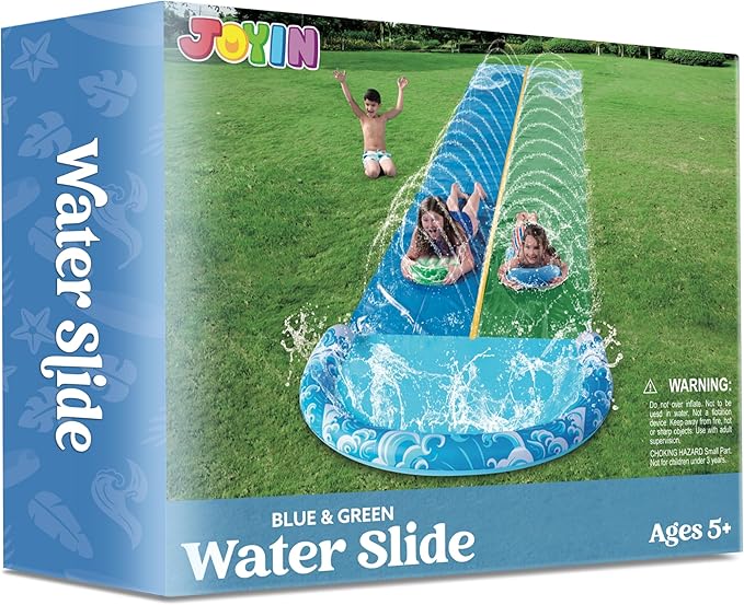WATER SLIDE 6,86M TWO TRACKS TWO BOARDS WASHER SET BUILT-IN HIT SUMMER Brand JOYIN