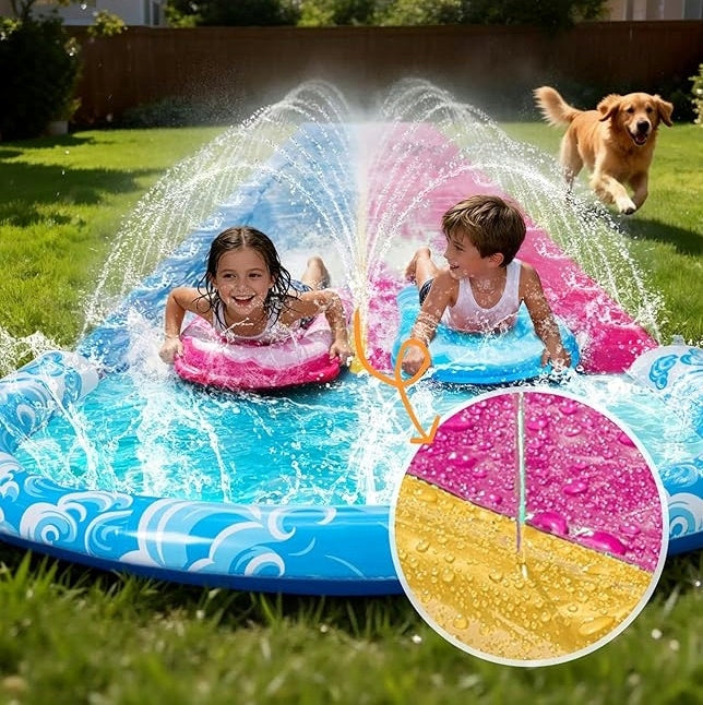 WATER SLIDE 6,86M TWO TRACKS TWO BOARDS WASHER SET BUILT-IN HIT SUMMER Color pink