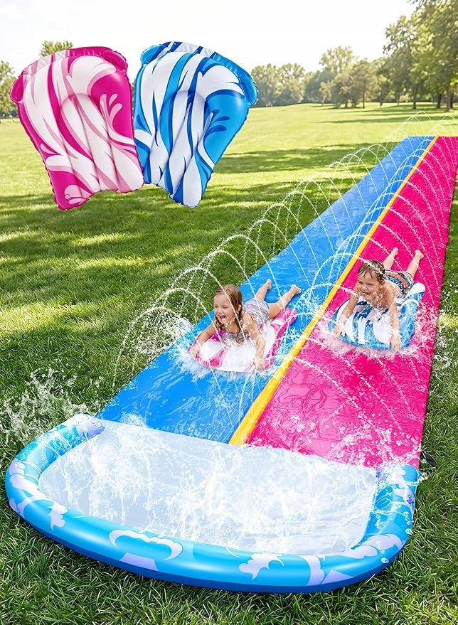 WATER SLIDE 6,86M TWO TRACKS TWO BOARDS WASHER SET BUILT-IN HIT SUMMER Length 6.86 cm