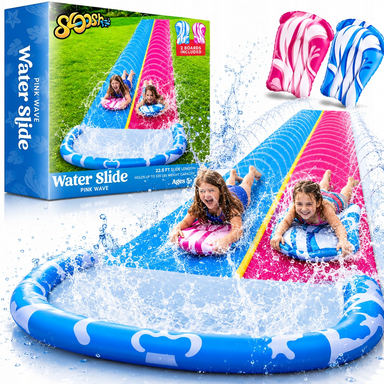 WATER SLIDE 6,86M TWO TRACKS TWO BOARDS WASHER SET BUILT-IN HIT SUMMER