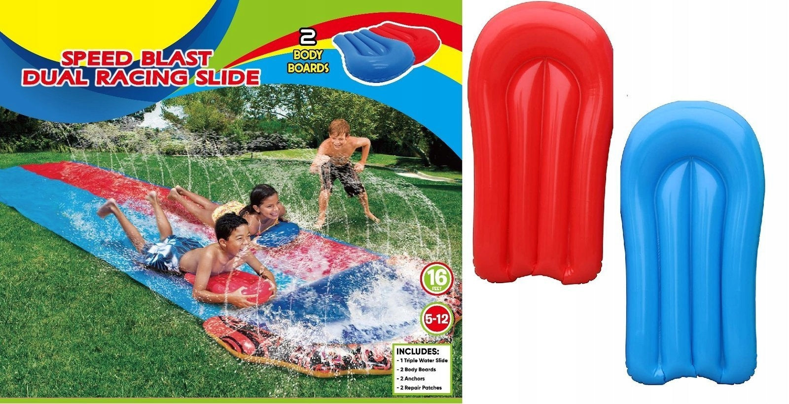 WATER SLIDE DOUBLE SLIDE WITH FOUNTAIN +2 BOARDS FOR CHILDREN SLIDE Manufacturer code ślizg wodny