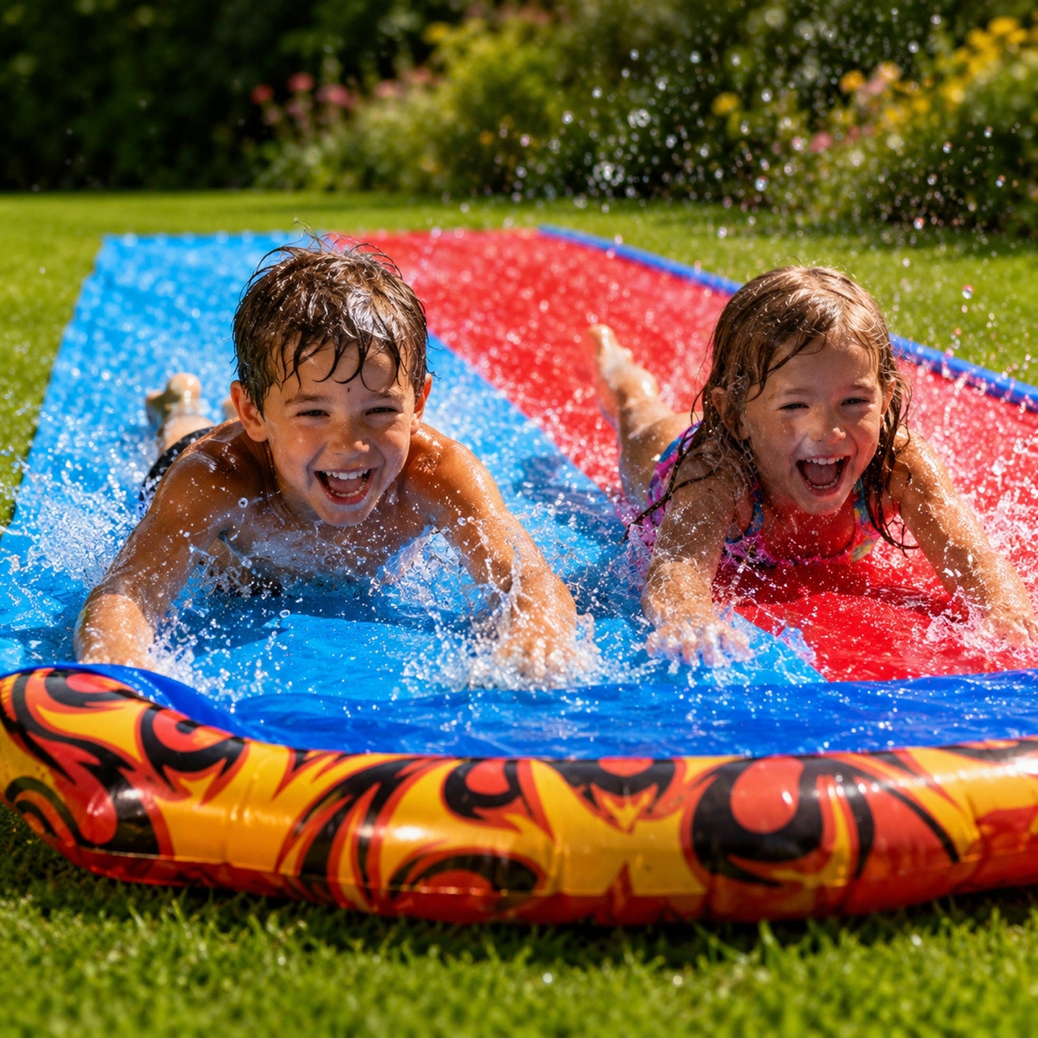 WATER SLIDE DOUBLE SLIDE WITH FOUNTAIN + 2 BOARDS TOY FOR GARDEN Kid's age 5+ years
