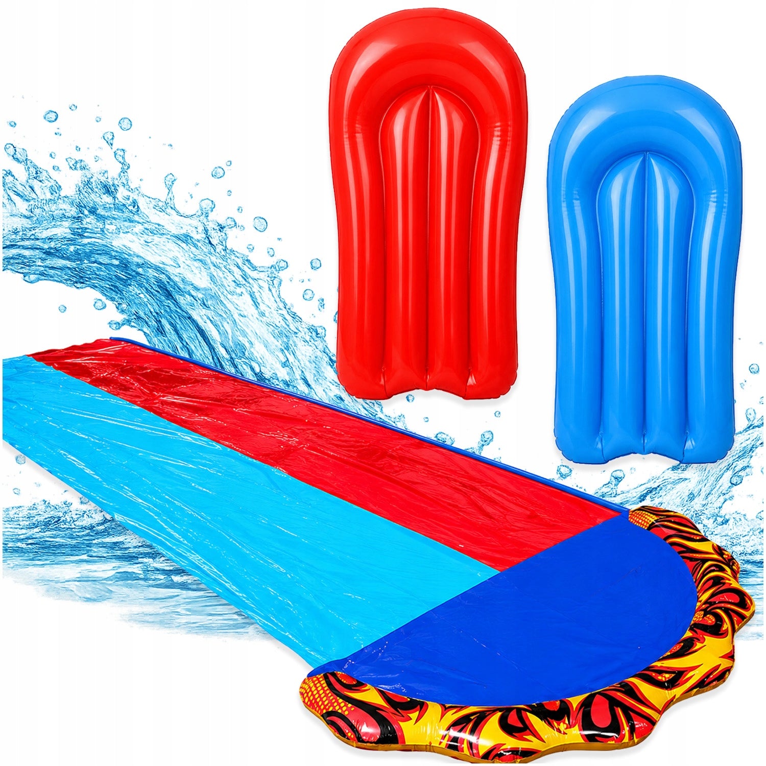 WATER SLIDE DOUBLE SLIDE WITH FOUNTAIN + 2 BOARDS TOY FOR GARDEN Manufacturer code ŚLIZG WODNY PODWÓJNY + 2 DESKI MEMFLOW