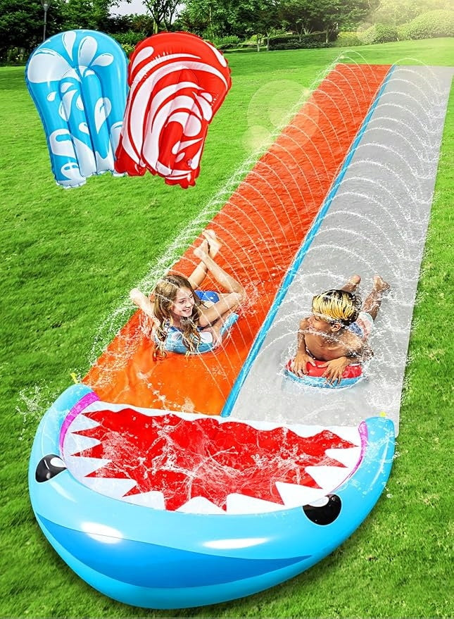 WATER SLIDE SHARK TWO TRACKS TWO BOARDS SPRINKLER FOR CHILDREN Brand JOYIN