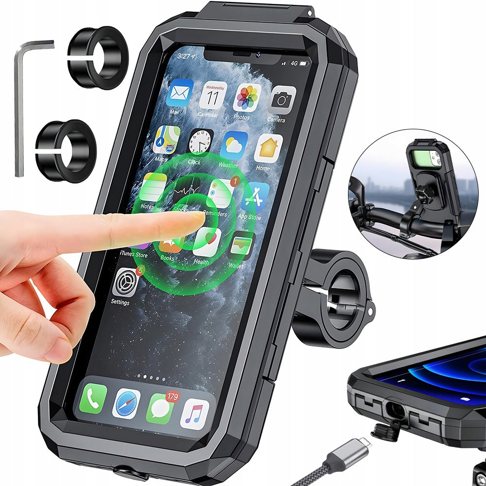WATERPROOF BICYCLE PHONE HOLDER, SWIVEL HANDLEBAR MOUNT 360
