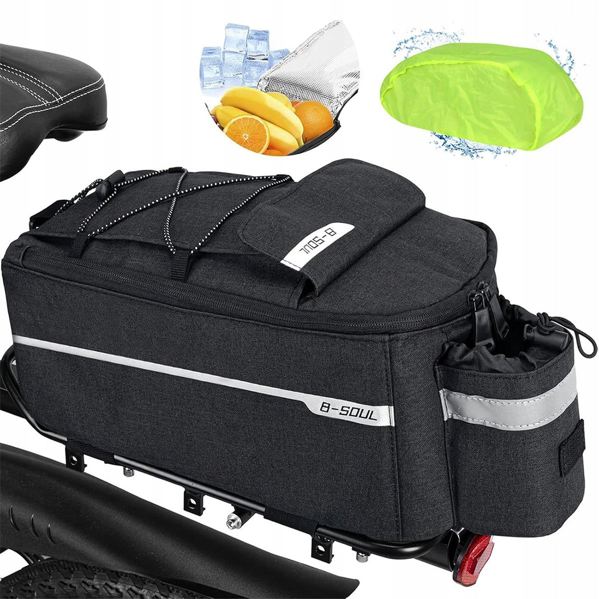 WATERPROOF BICYCLE POUCH FOR TRUNK ROOMY BAG WITH REFLECTORS 10L TRUNK Capacity 10 l