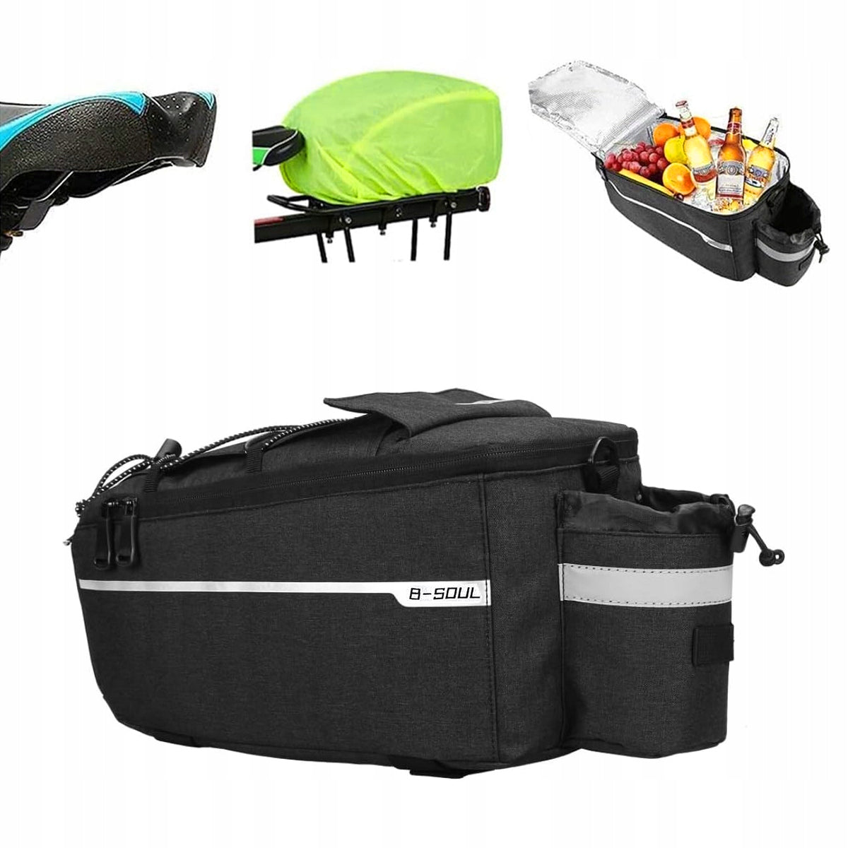 WATERPROOF BICYCLE POUCH FOR TRUNK ROOMY BAG WITH REFLECTORS 10L TRUNK Color black