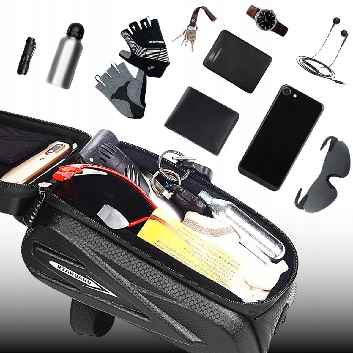 WATERPROOF BICYCLE POUCH PHONE CASE BAG FRAME HOLDER POUCH Product weight with unit packaging 0.8 kg