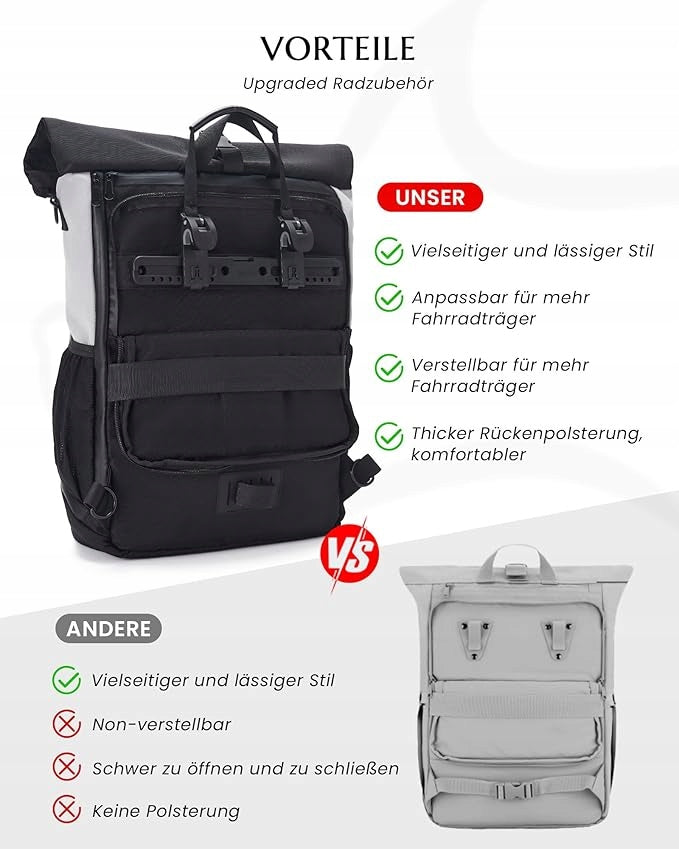 WATERPROOF BIKE BAG 3 IN 1 FOR TRUNK BACKPACK 20 LITERS 40 x 30 x 15 Color gray