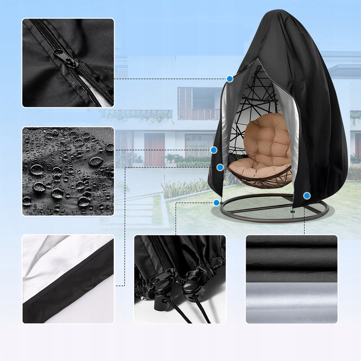 WATERPROOF COVER FOR HANGING CHAIR / COCOON / SWING 190 X 115 CM Kind for swing