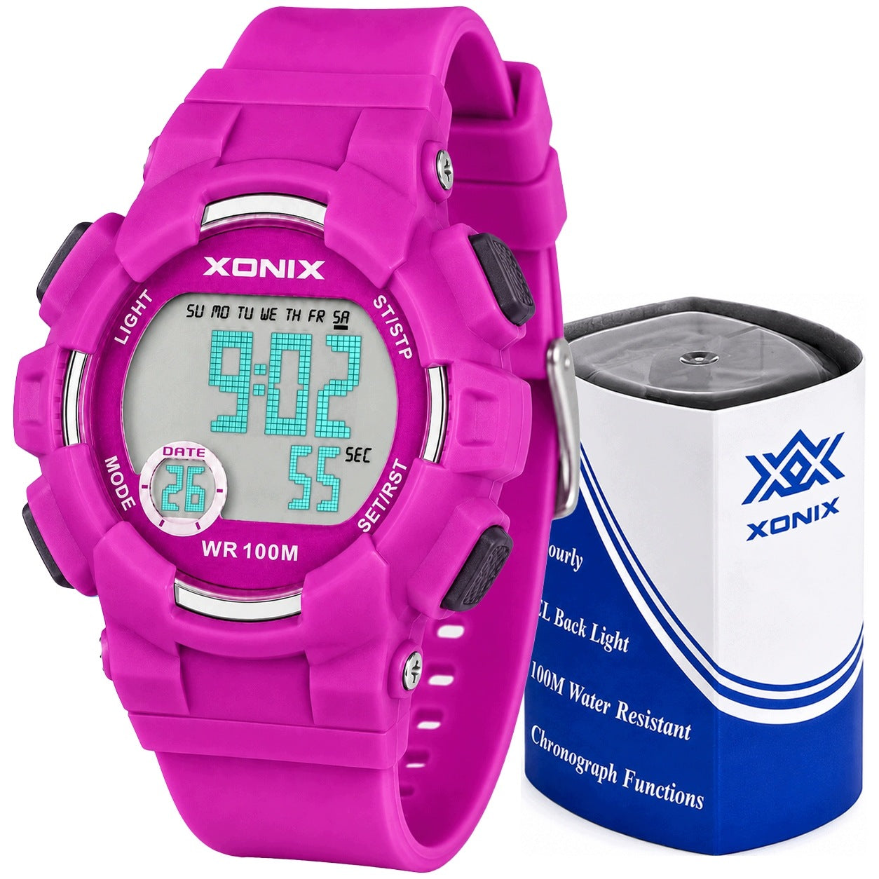WATERPROOF DIGITAL WOMEN'S WATCH XONIX 10 ATM PINK WITH BACKLIGHT