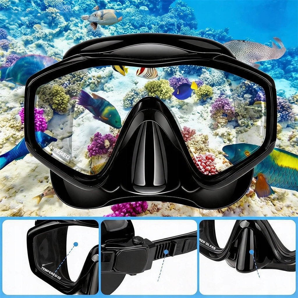 WATERPROOF DIVING MASK SNORKELING SET BLACK Color blue