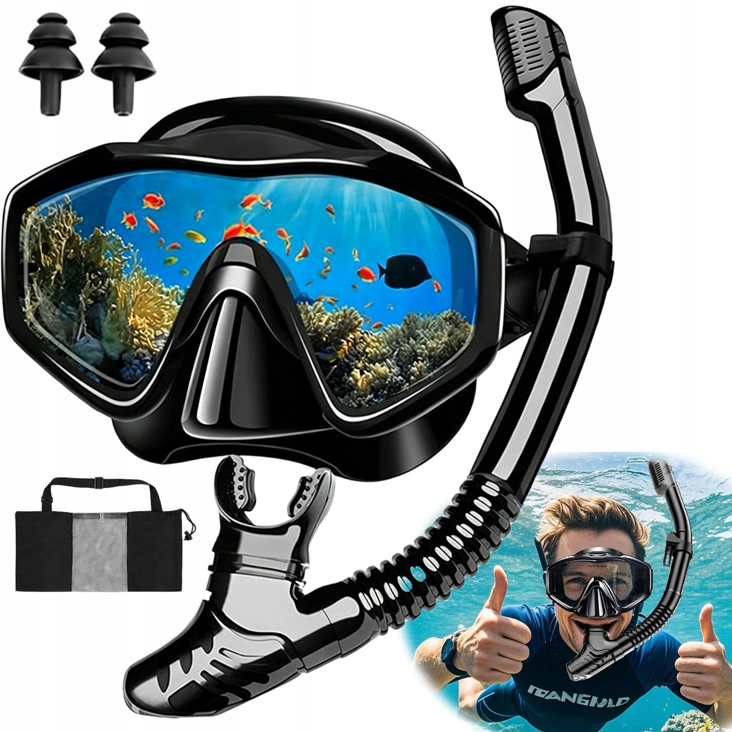 WATERPROOF DIVING MASK SNORKELING SET BLACK