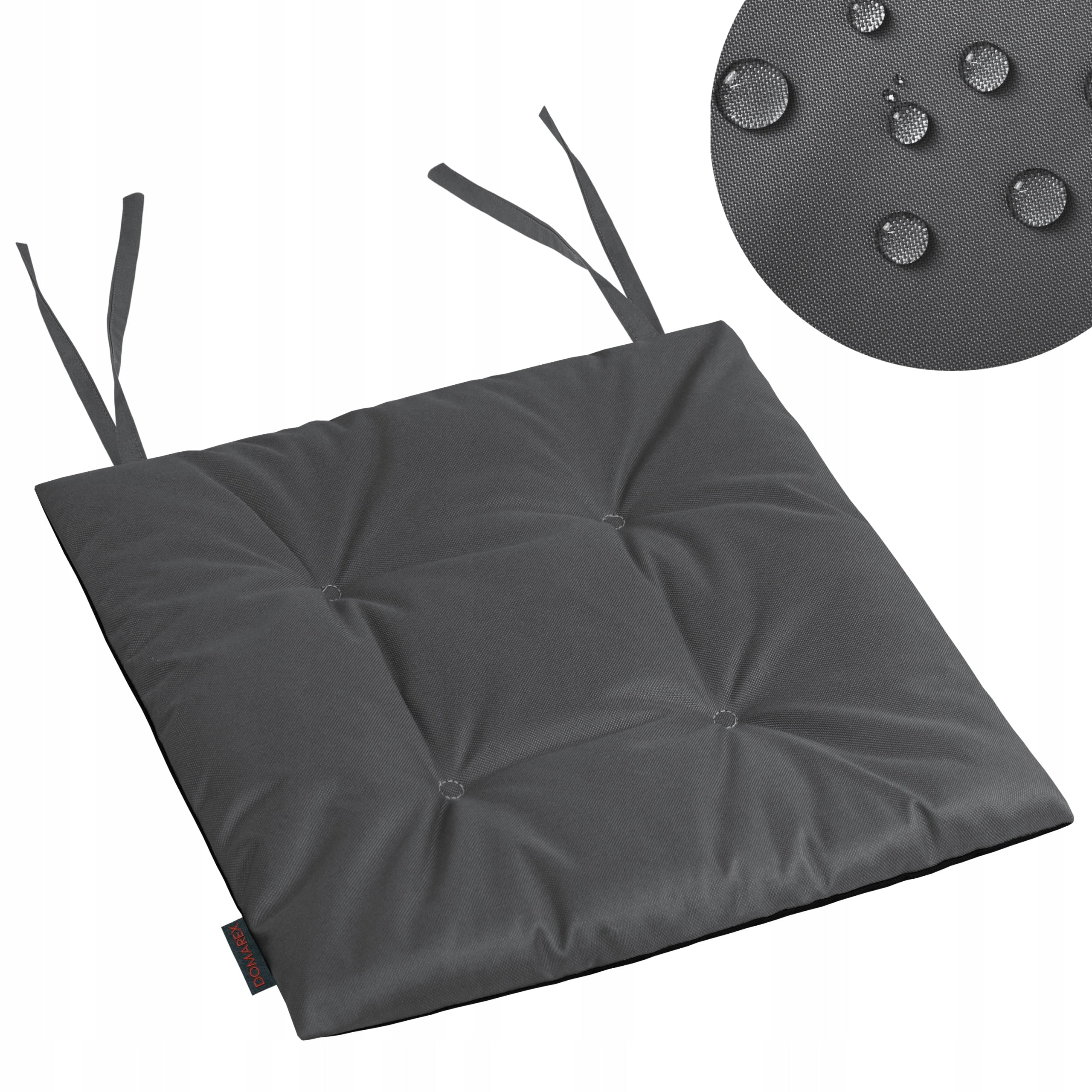WATERPROOF GARDEN CHAIR CUSHION TIED 40x40 CM GRAPHITE